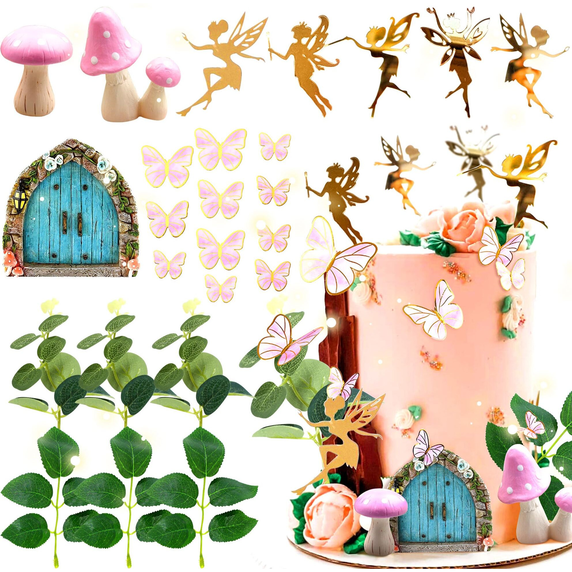 Jevenis 25 Pcs Pink Mushroom House Cake Decoration Mushroom Cake Decoration Fairy Cake Decoration Garden Fairy Cake Decoration Fairy Party Supplies Fairy Party Favors