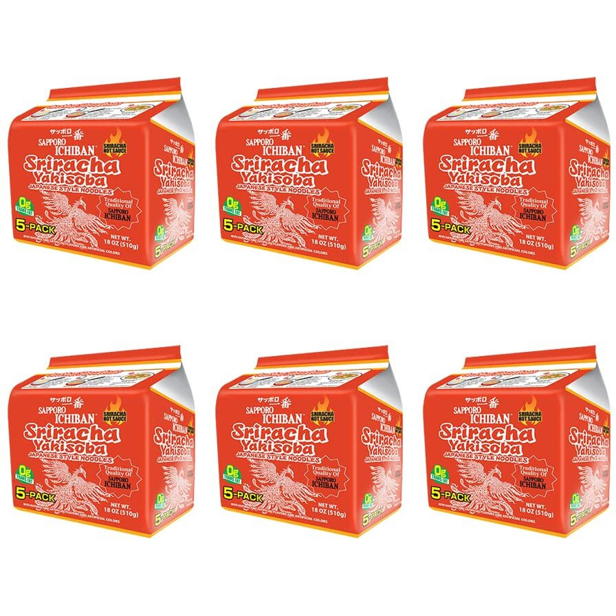 [Sapporo Ichiban] Sriracha Yakisoba, Spicy Chow Mein, No. 1 Tasting Japanese Instant Noodles (3.6 Oz/102 G) (30 Packs)