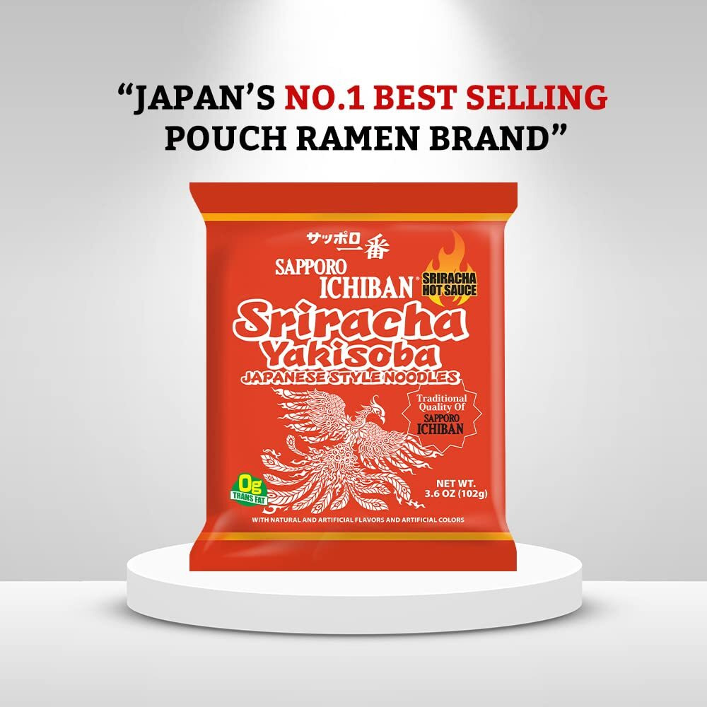 [Sapporo Ichiban] Sriracha Yakisoba, Spicy Chow Mein, No. 1 Tasting Japanese Instant Noodles (3.6 Oz/102 G) (30 Packs)