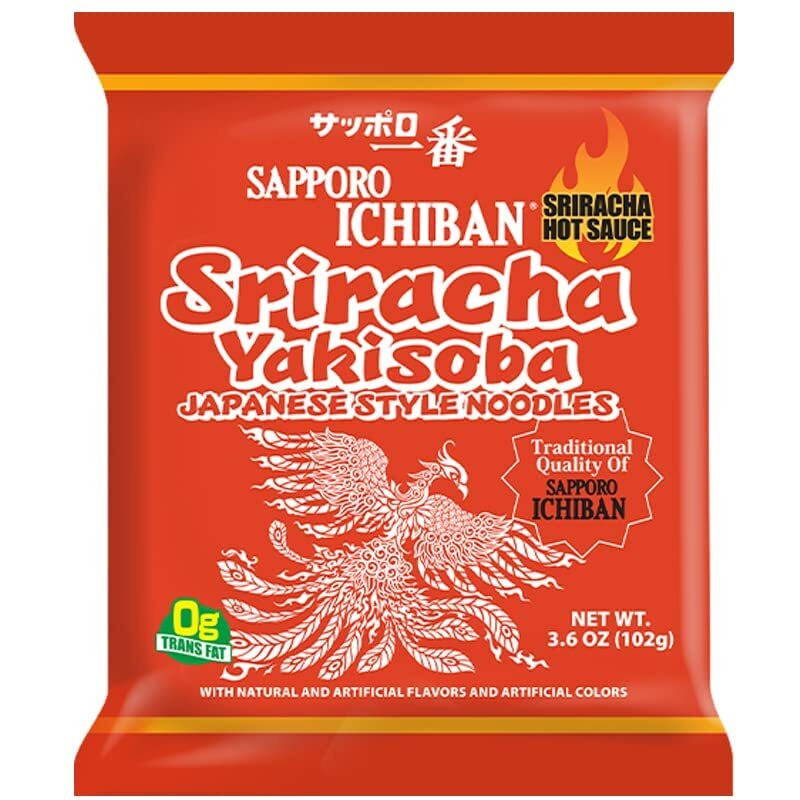 [Sapporo Ichiban] Sriracha Yakisoba, Spicy Chow Mein, No. 1 Tasting Japanese Instant Noodles (3.6 Oz/102 G) (30 Packs)