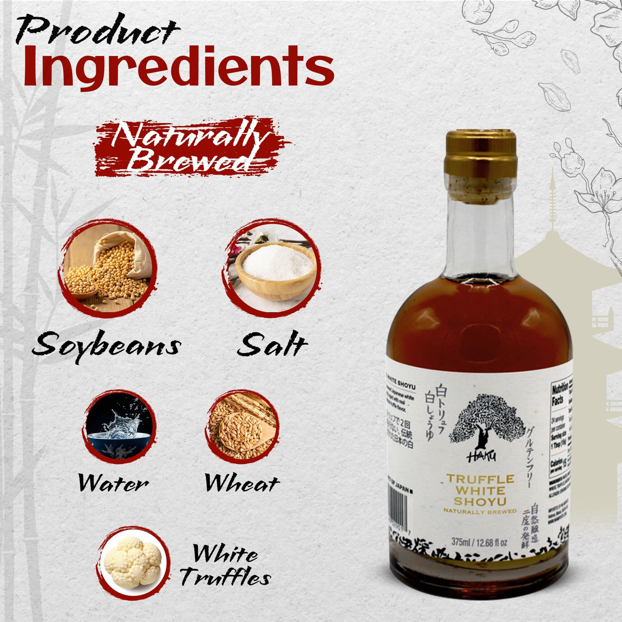 Haku Truffle White Shoyu Naturally Brewed Aged 2 Years, 12.68 Oz (375 Ml) - Traditional Gourmet Dipping Sauce & Marinade For Sushi, Meat, Rice, Stir Fry, Dumplings, & Asian Cuisines