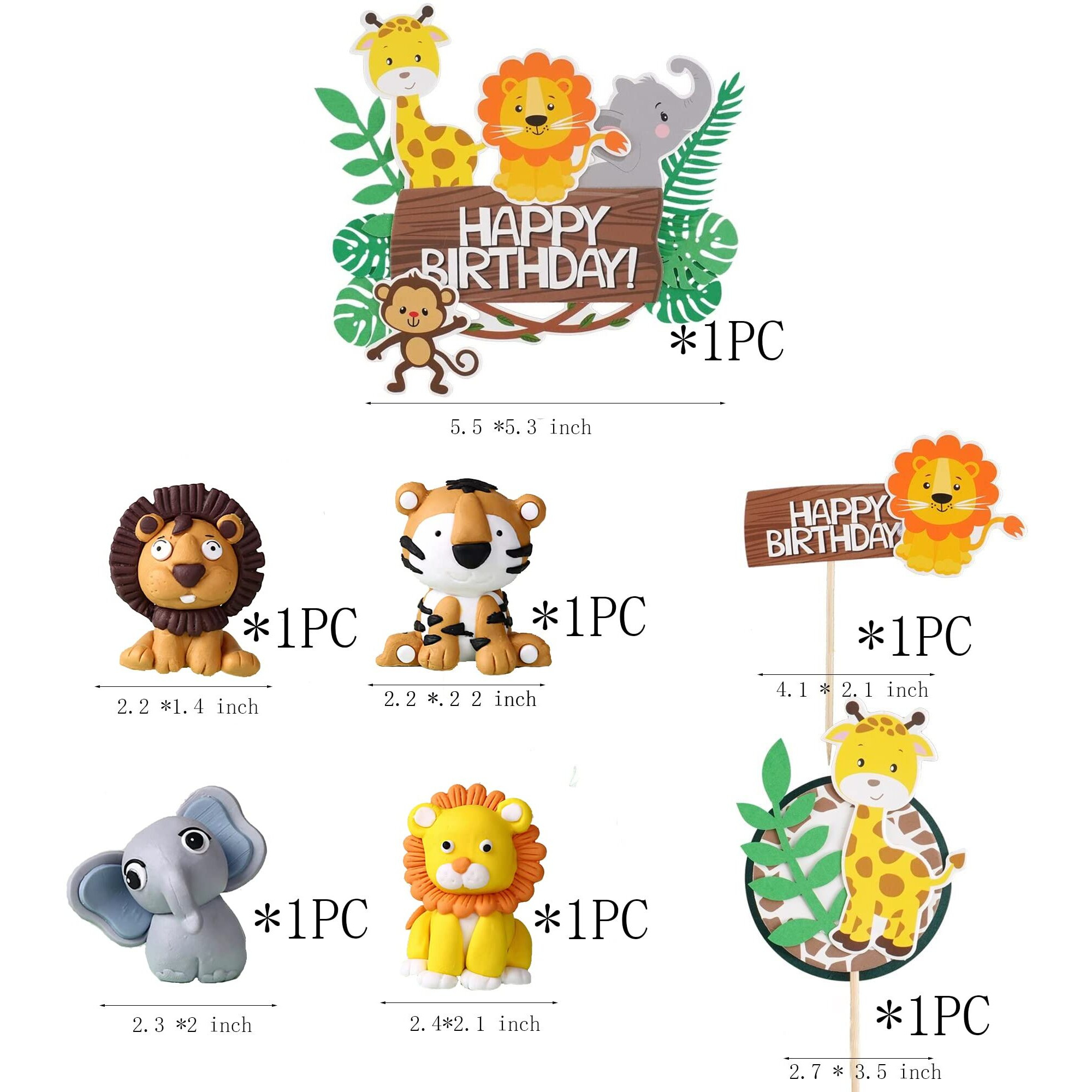 16 Pcs Safari Cake Topper Elephant Birthday Cake Toppers Jungle Animals Cakes Toppers 1St Birthday Decorations Woodland Animal Tiger Lion One Cake Topper For Jungle Birthday Cake Decorations
