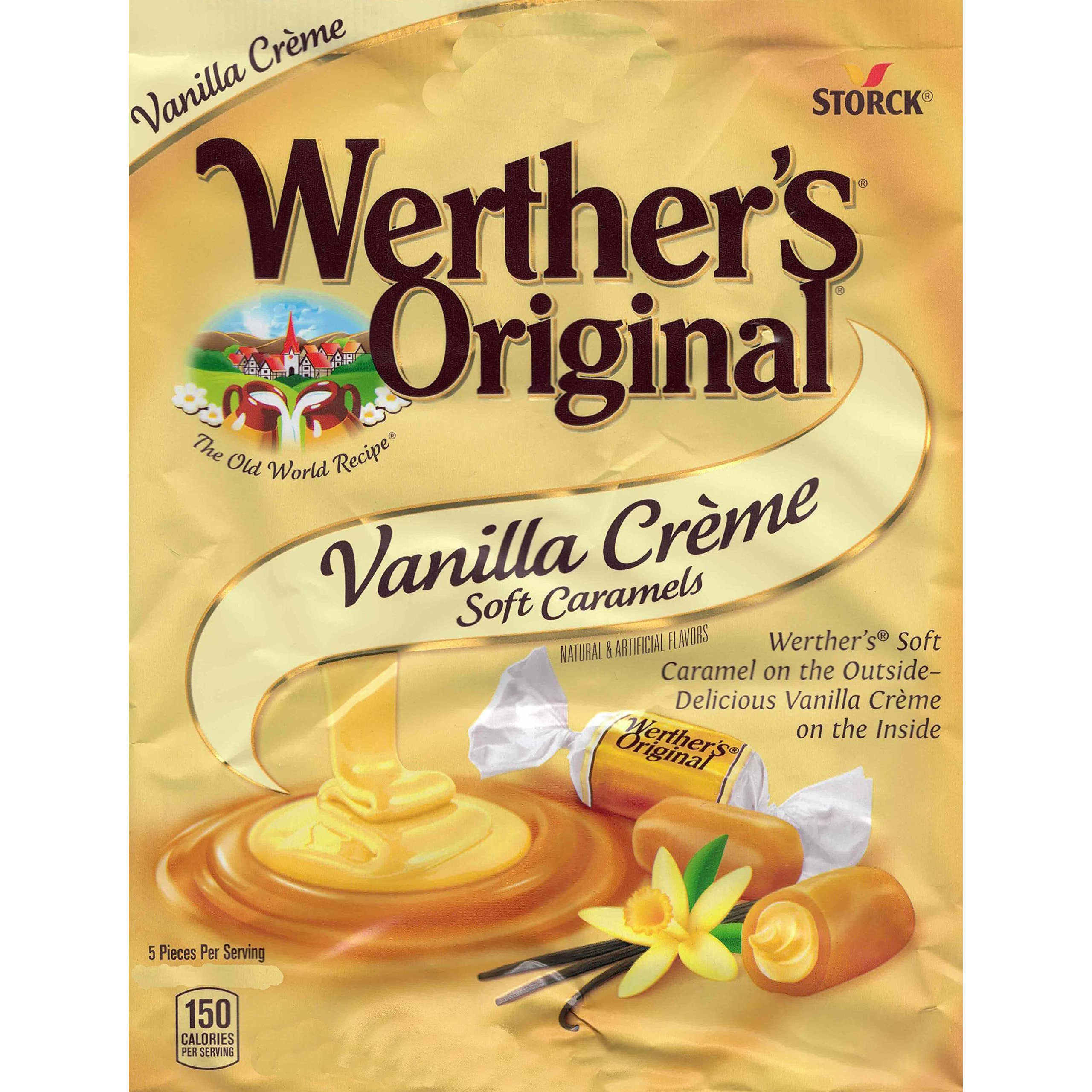 Bulk Werthers Original Hard Candy | Bulk Candy Individually Wrapped | Werthers Caramel Candy | 1 Lb Individual Flavor Bag | Includes Aromatik Mint Card (Vanilla Crme)
