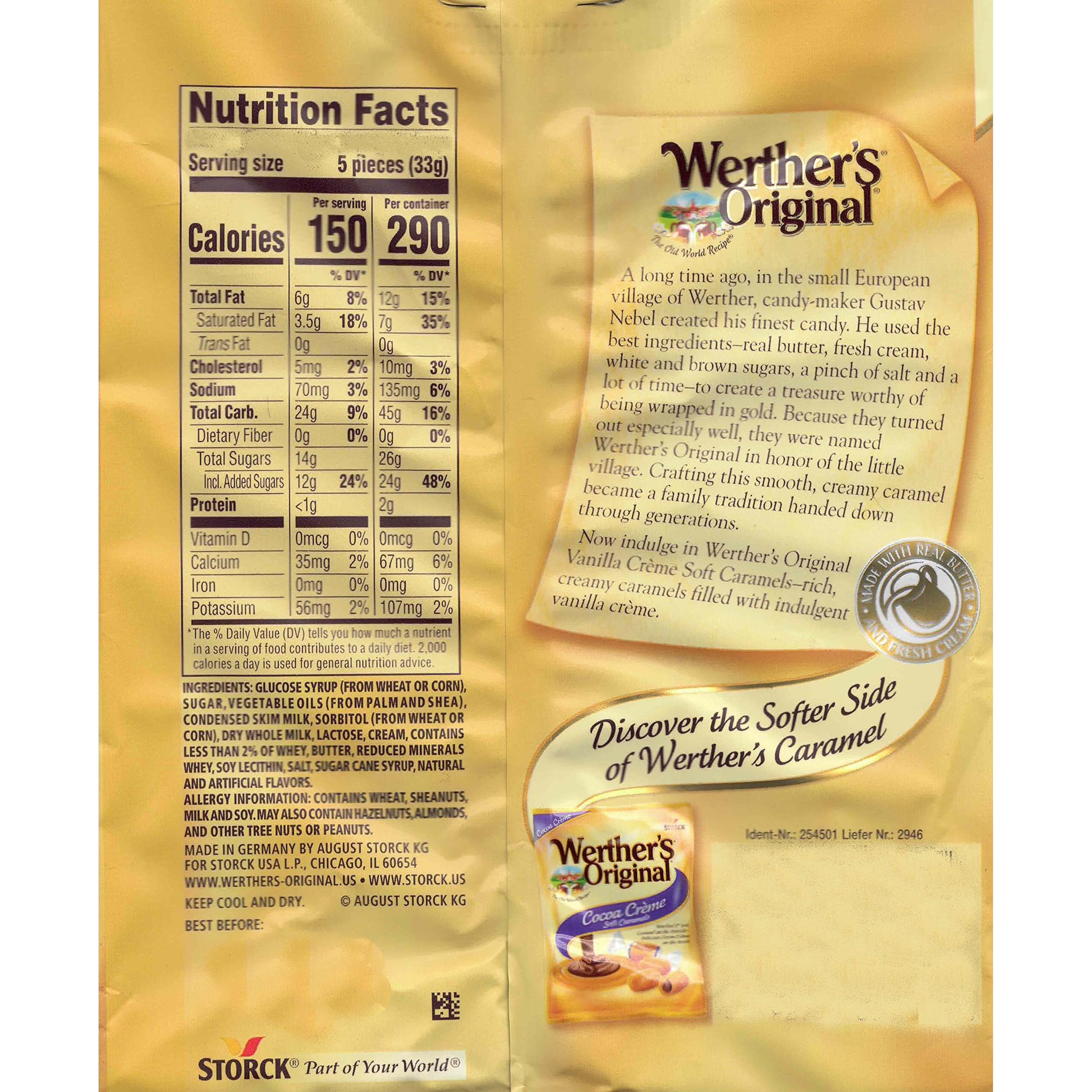 Bulk Werthers Original Hard Candy | Bulk Candy Individually Wrapped | Werthers Caramel Candy | 1 Lb Individual Flavor Bag | Includes Aromatik Mint Card (Vanilla Crme)