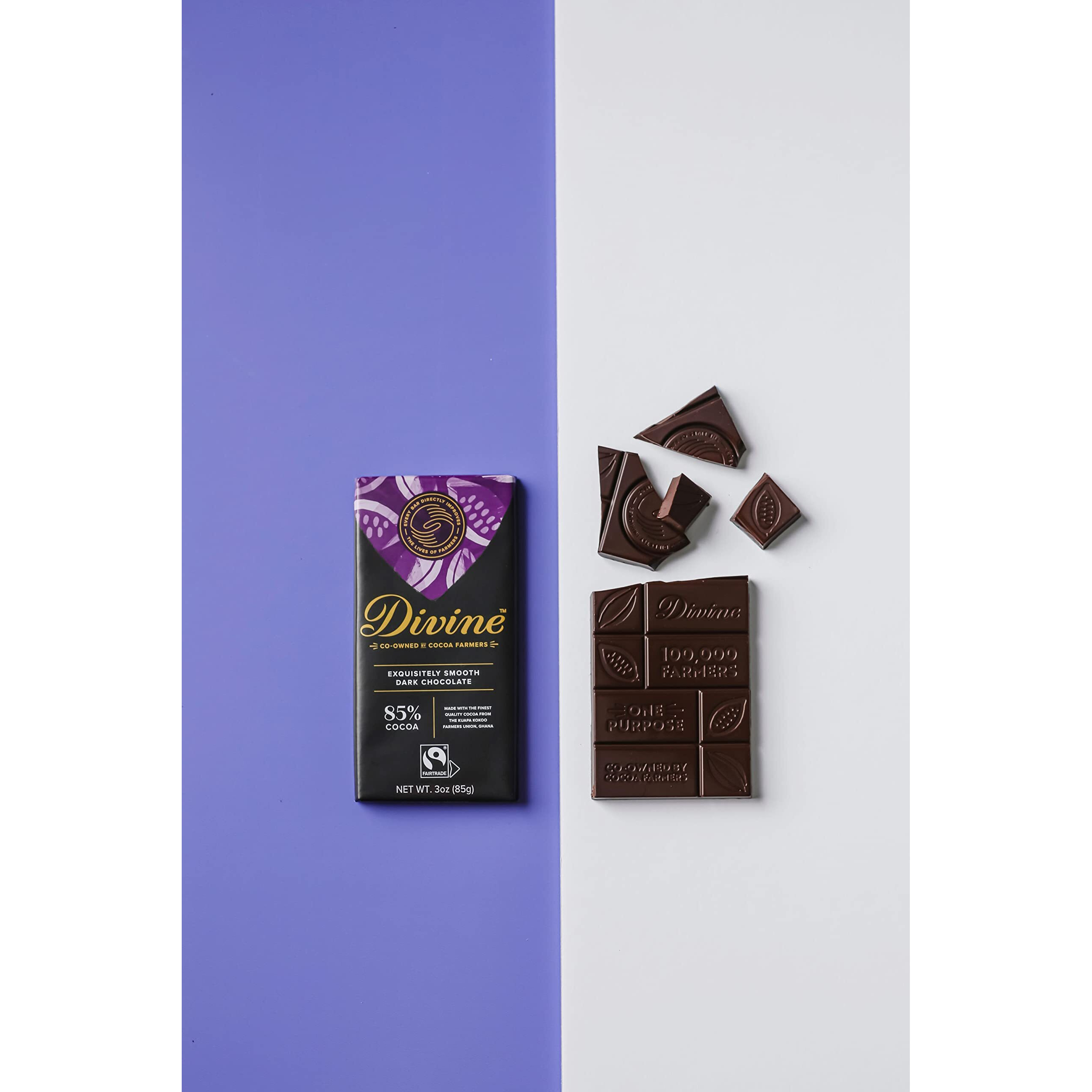 Divine Chocolate Bars - 85% Dark Chocolate - Made With Fairtrade Cocoa, Natural Ingredients, No Artificial Flavors | 3Oz. Bars (12 Pack) Brand Divine Chocolate