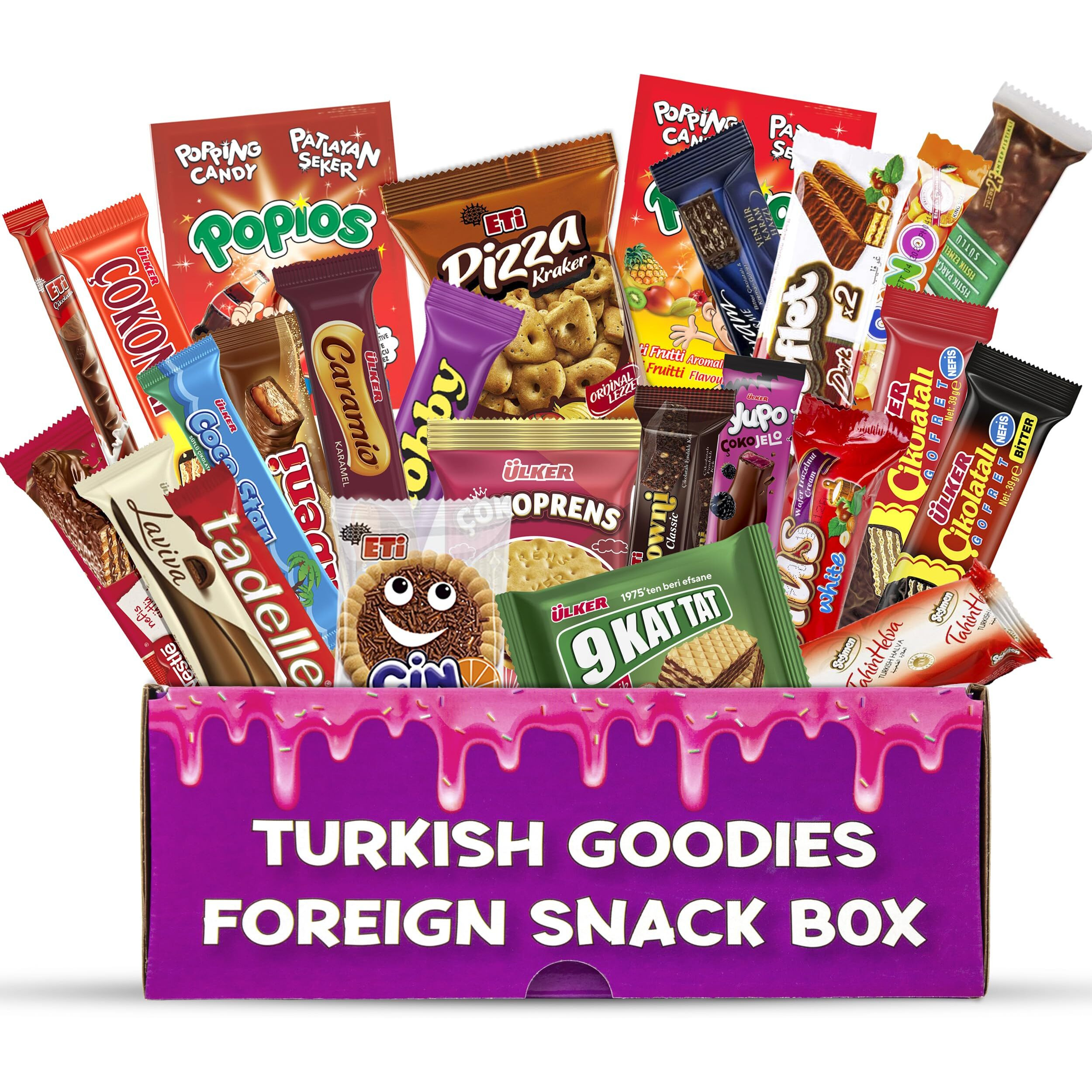 Turkish Foreign Snack Box, Gourmet Turkish Food Gift Box, Variety Of Unique Sweets And Savory Snacks From Turkey - International Snacks Box - Full Sized Snacks - 24Ct