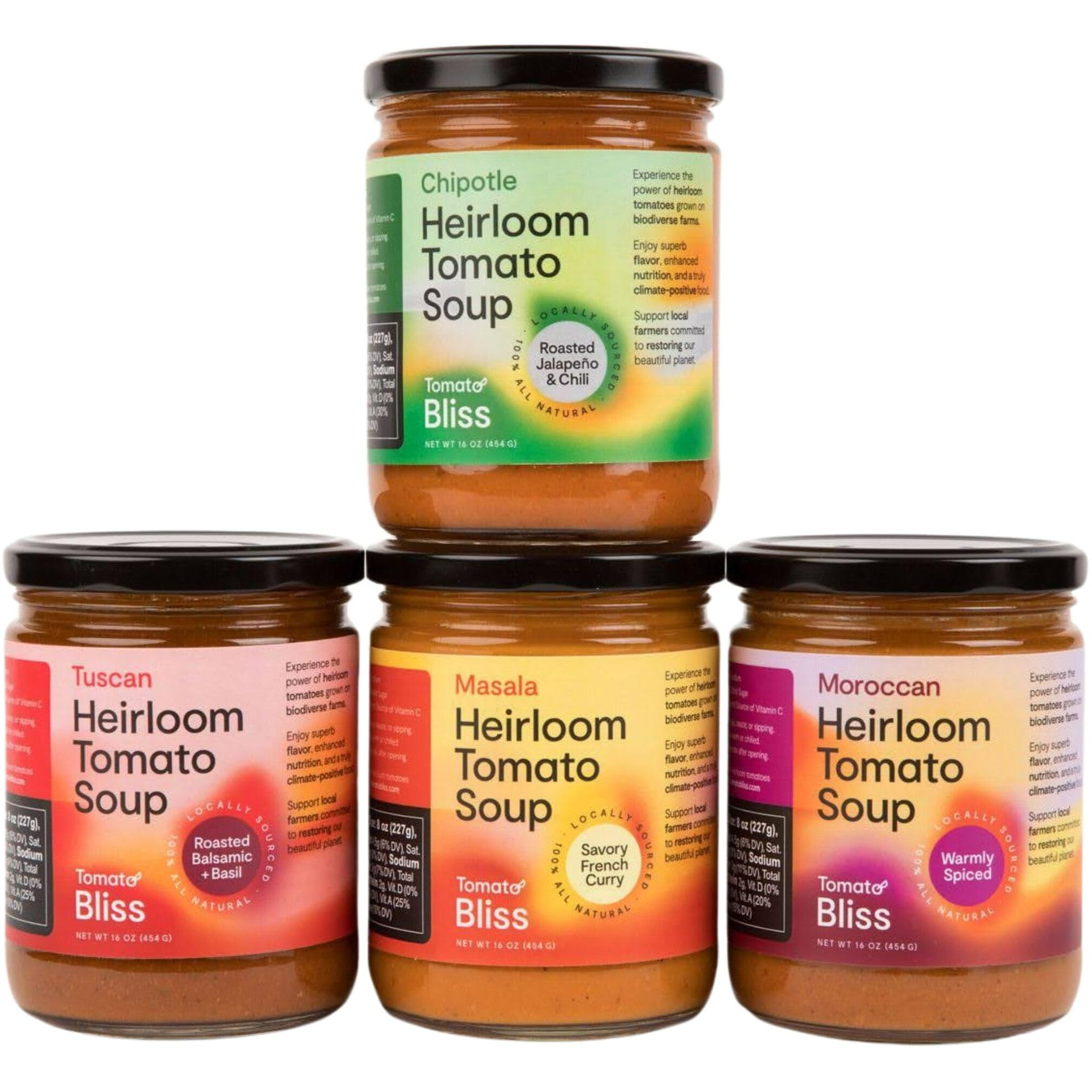 Tomato Bliss Variety Pack Heirloom Tomato Soup, All Natural, Non-Gmo, Vegan, Dairy-Free, No Added Sugar, Healthy Tomato Soups, High In Vitamin C And Antioxidants (16 Oz, 4-Pack)