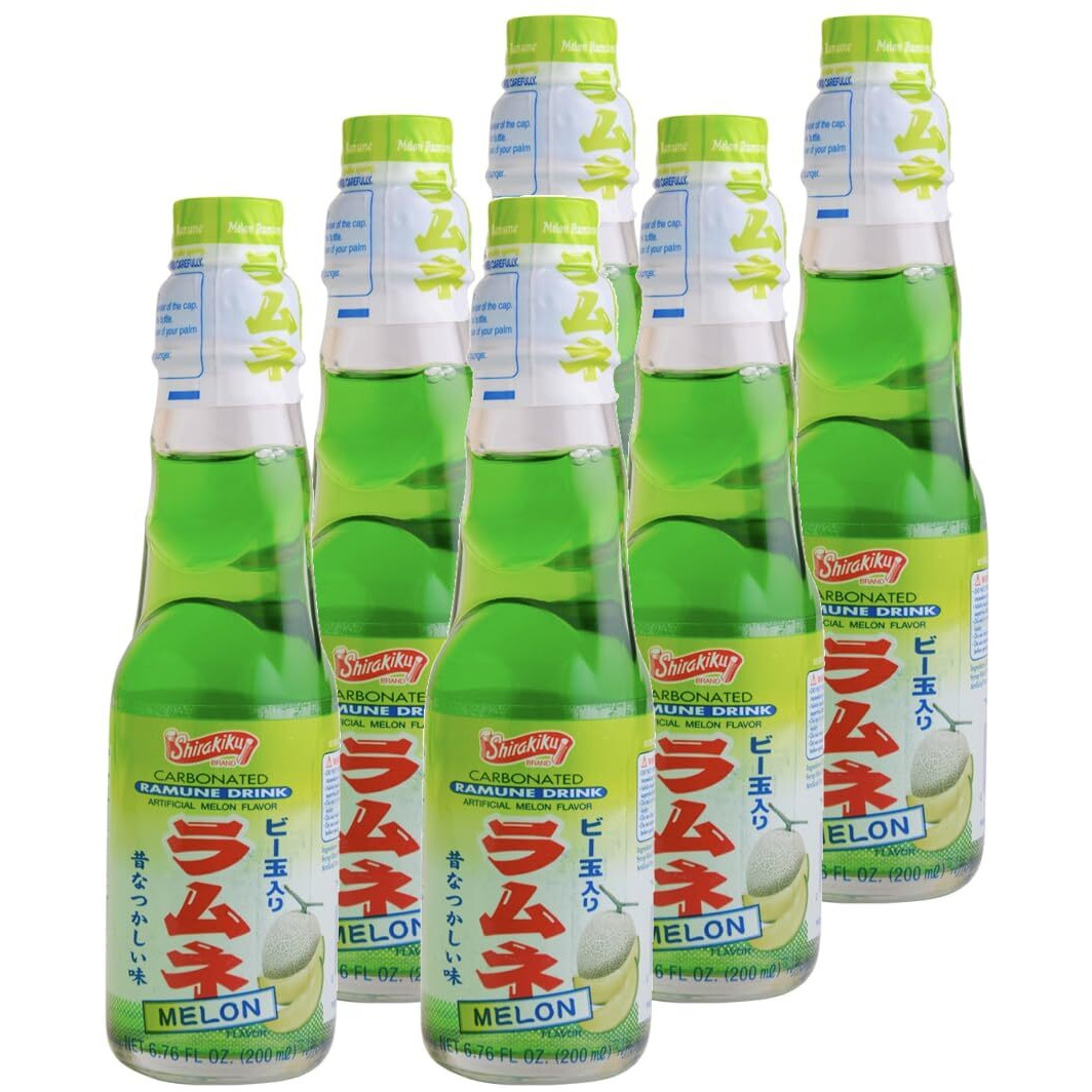 Shirakiku Ramune Drink, Melon, Carbonated Marble Soft Drink Of Japan 6.76 Oz (Pack Of 6)