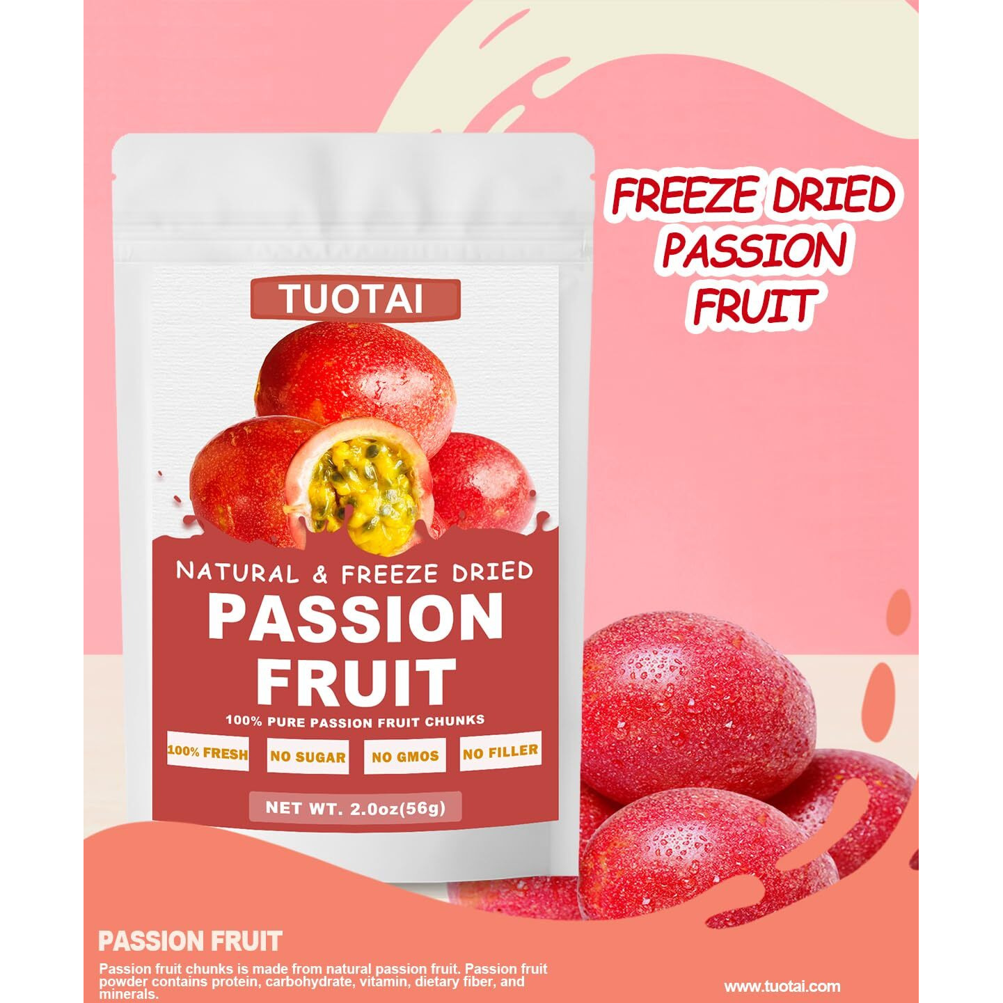 Freeze Dried Passion Fruit, 2 Ounces, Passion Fruit Chunks For Cake, Drinks And Baking Food