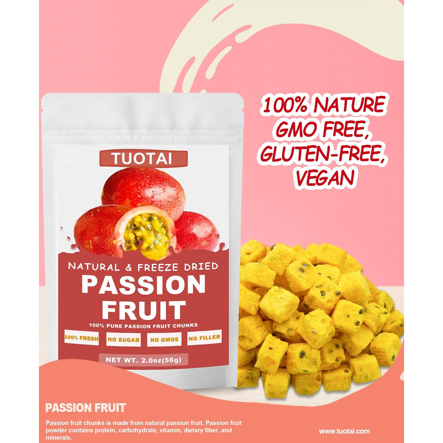 Freeze Dried Passion Fruit, 2 Ounces, Passion Fruit Chunks For Cake, Drinks And Baking Food