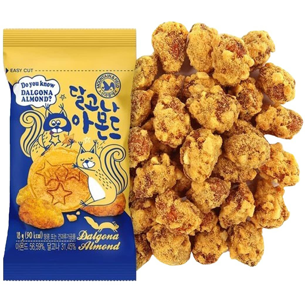 K-Herb Korean Snacks - Gourmet Honey Butter Almond Korean Dalgona Almond Snacks For Adults, Kids - Flavored Almonds With Delicious Crunchy Texture - Great For Office, On The Go, School (Dalgona 20Pack)