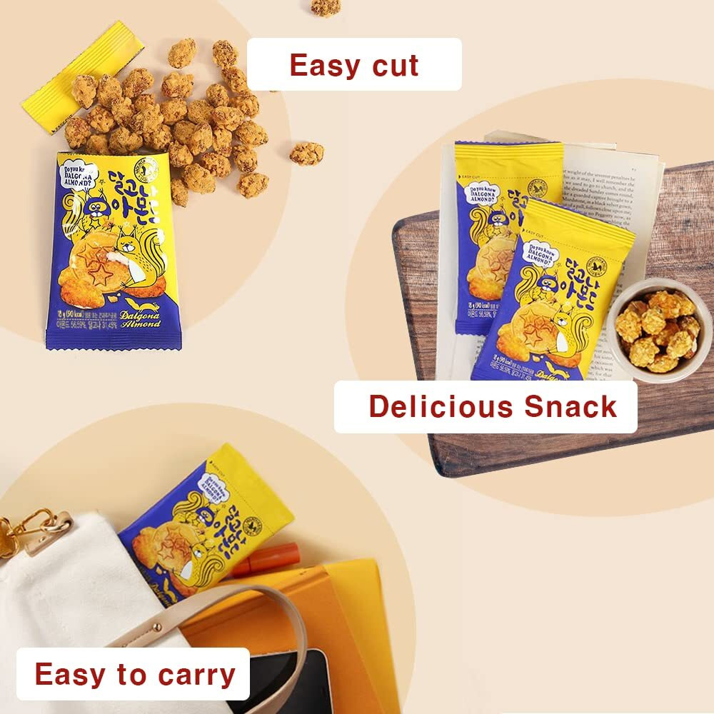 K-Herb Korean Snacks - Gourmet Honey Butter Almond Korean Dalgona Almond Snacks For Adults, Kids - Flavored Almonds With Delicious Crunchy Texture - Great For Office, On The Go, School (Dalgona 20Pack)