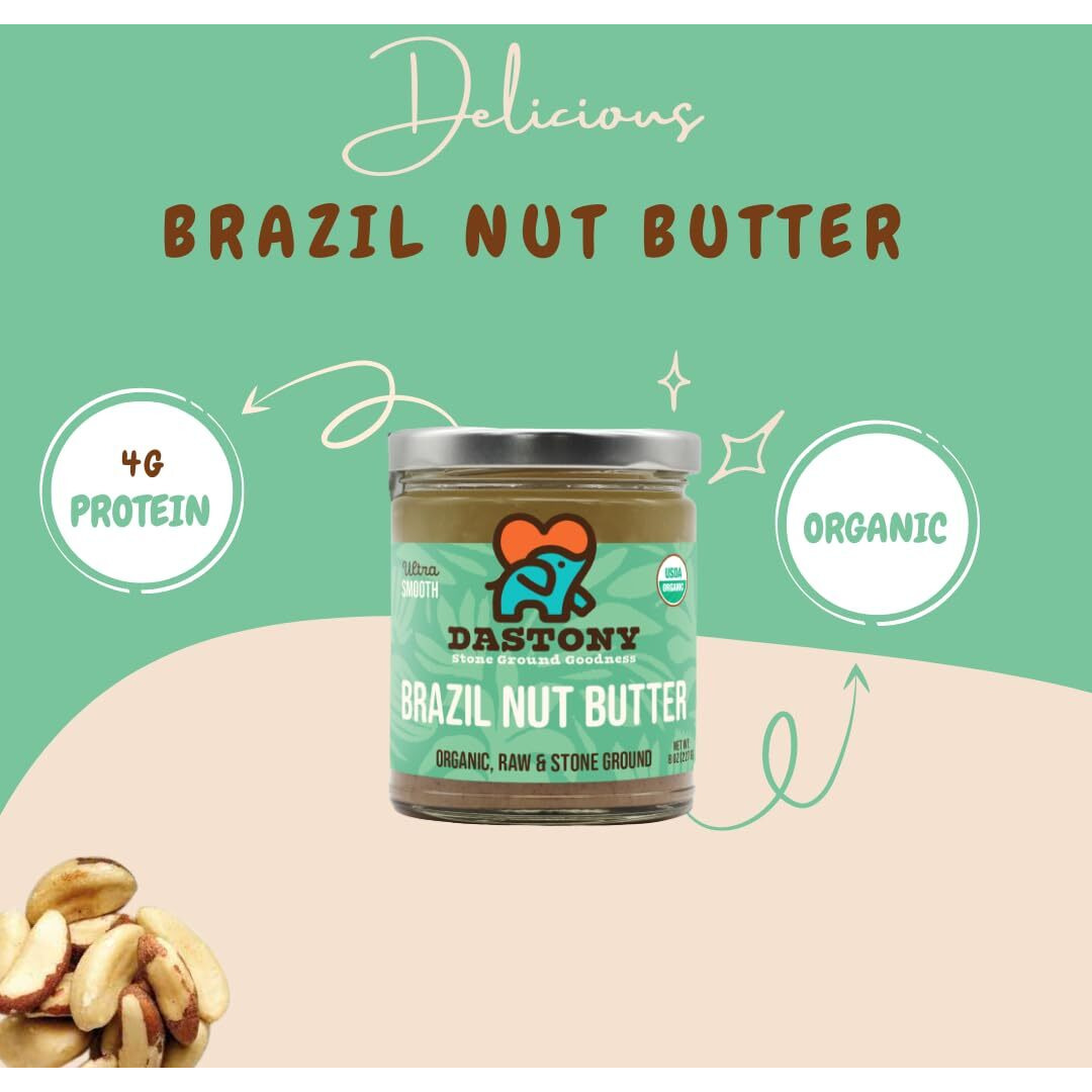 Dastony Organic Raw Brazil Nut Butter, 8 Oz | Only One Ingredient | Vegan, Paleo And Keto Friendly, Non Gmo, Gluten-Free - Pack Of 2