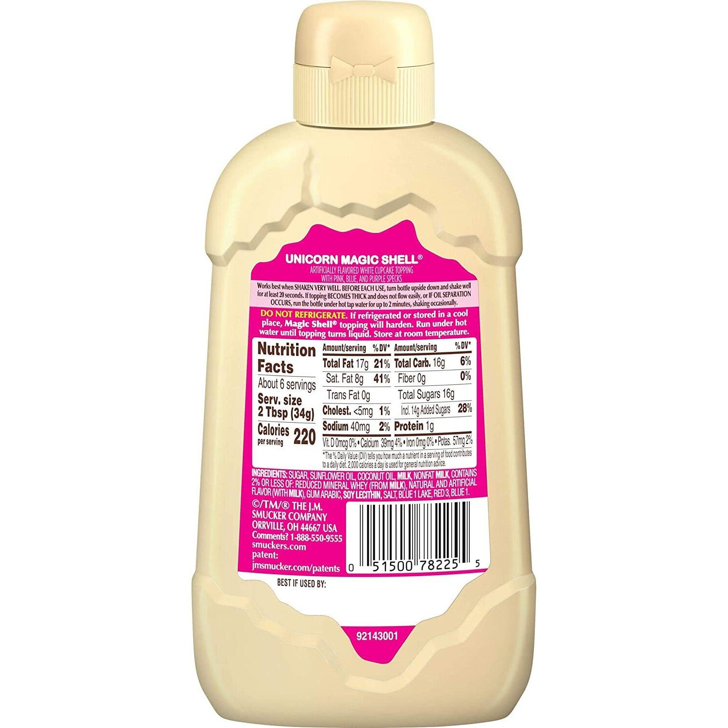 Smuckers Unicorn Magic Shell Smucker's Topping Freezes In Seconds (1) 7.25 Oz Bottle