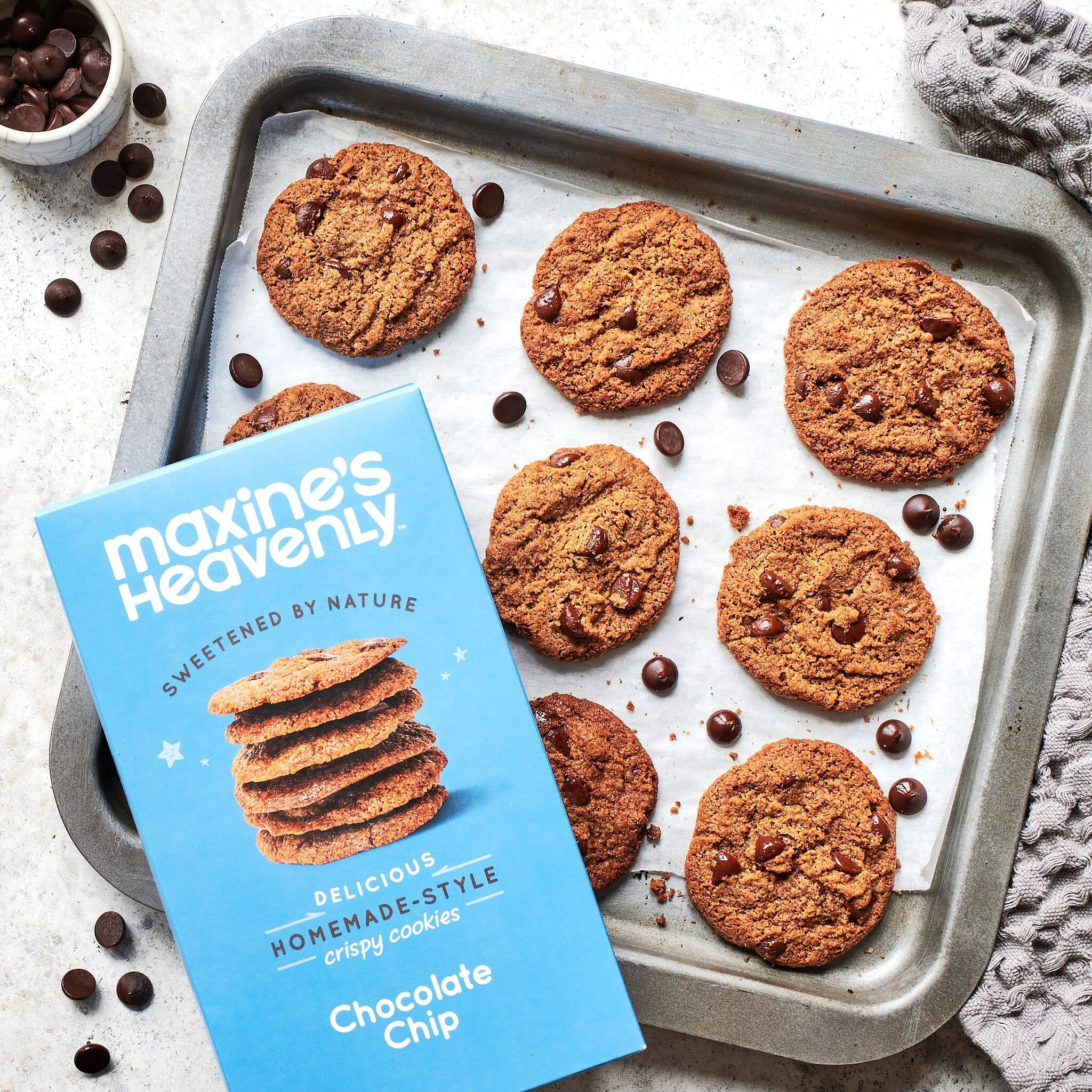 Maxine's Heavenly Crispy Chocolate Chip Cookies | Low Carb, Low Sugar, Vegan Snacks, Plant Based Snack, Kosher, Gluten Free Snack - Healthy Snacks | 2 Pack  24 Cookies