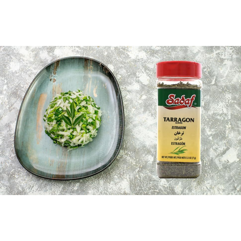 Sadaf Tarragon 2.5 Oz. - Dried Tarragon Leaves - Tarragon For Salad Dressings - Dry Tarragon Herb In A Pet Bottle With Shaker Top - Natural, Vegan, Kosher, Halal