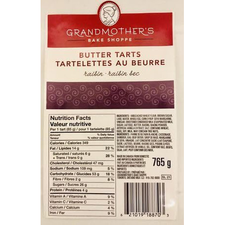Grandmother's Bake Shoppe Raisin Butter Tarts, 765G/27Oz., {Imported From Canada}
