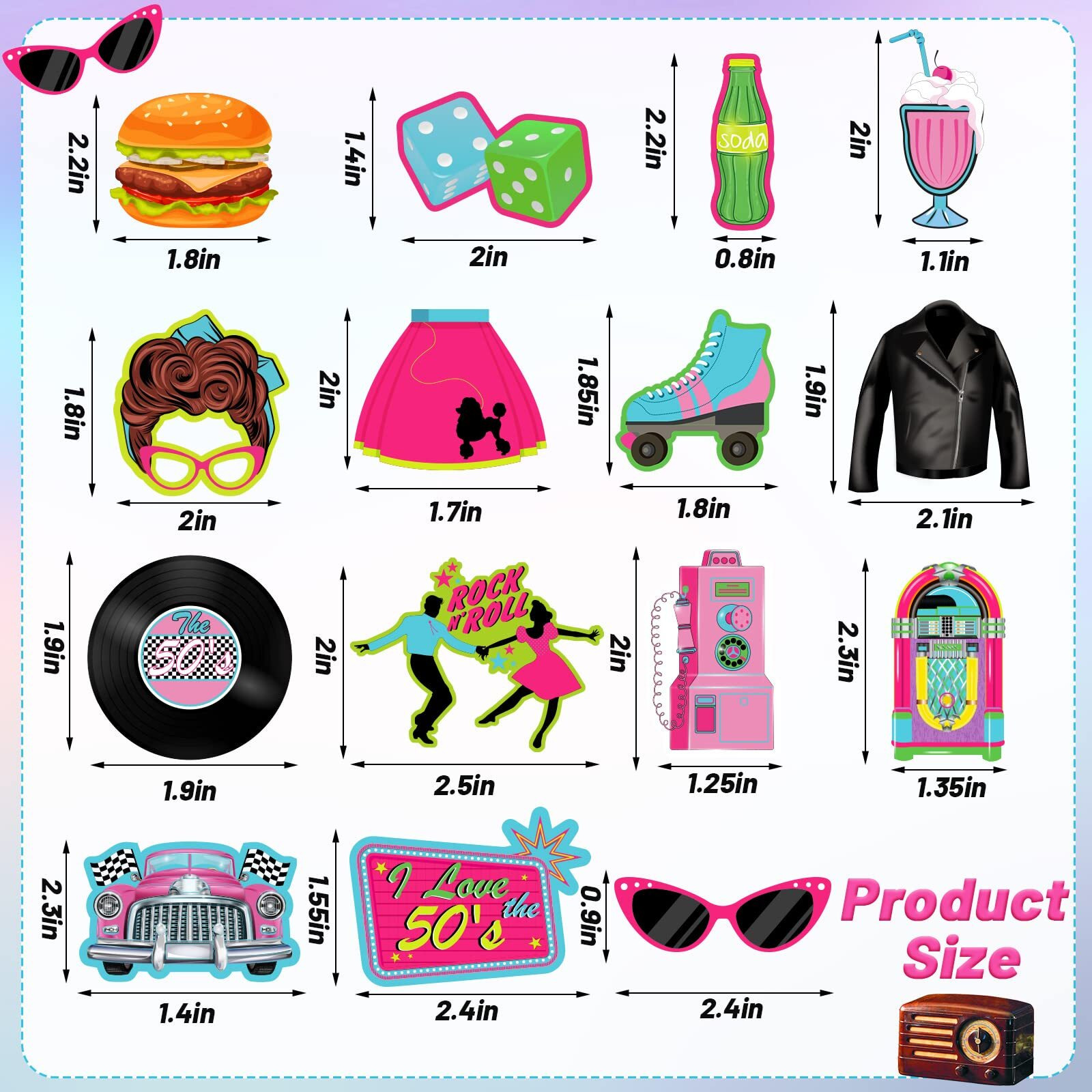 Jecery 45 Pieces 1950S Cupcake Topper Rock And Roll Music Party Decorations 50S Music Soda Shop Cake Decoration For Retro 50's 60's Theme Party Decoration