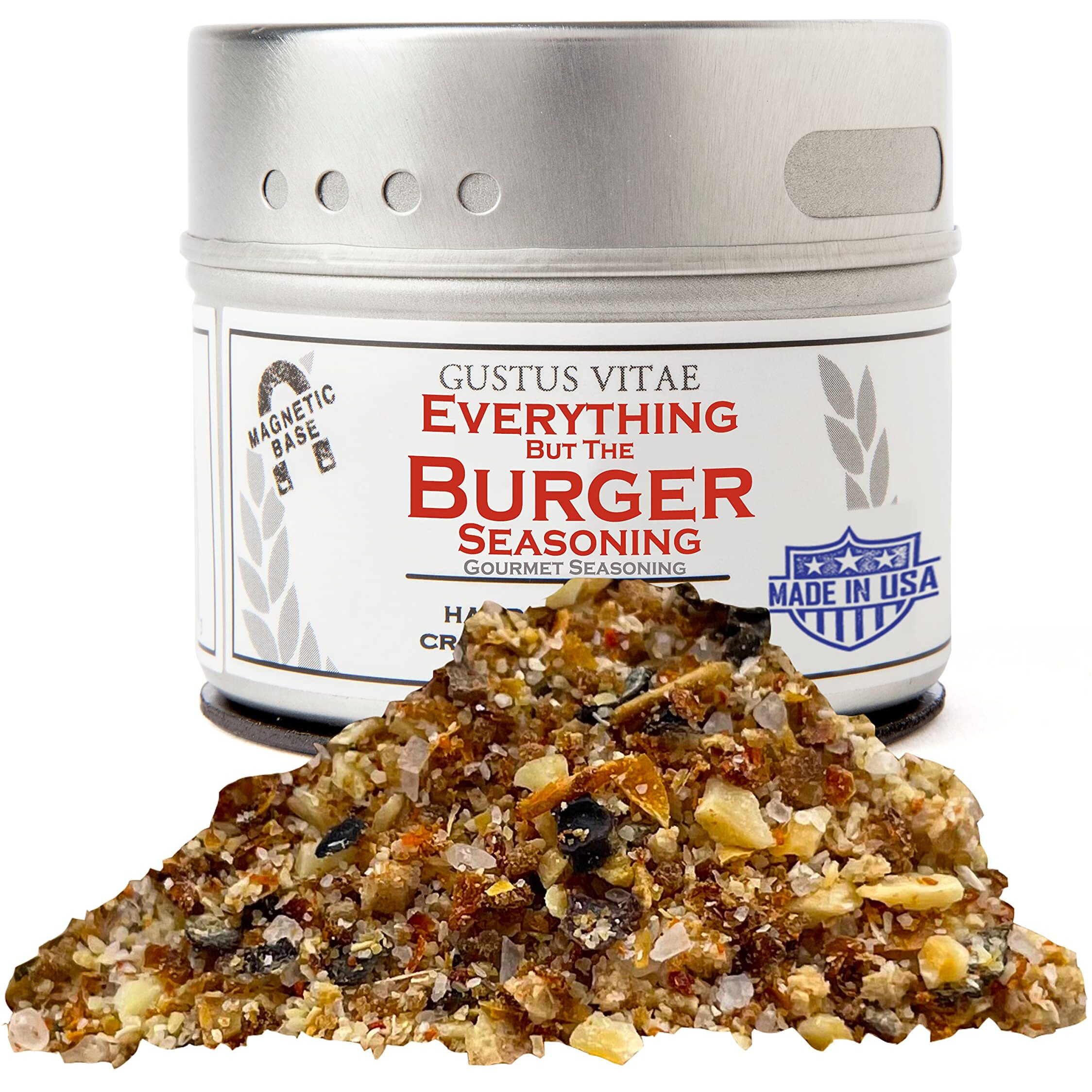 Everything But The Burger Seasoning | All Natural | Non Gmo | 1.9 Oz (54 G) | Gourmet Spice Mix | Small Batch | Artisanal Rub | Seasoning Pack | Magnetic Tin | Gustus Vitae | 842