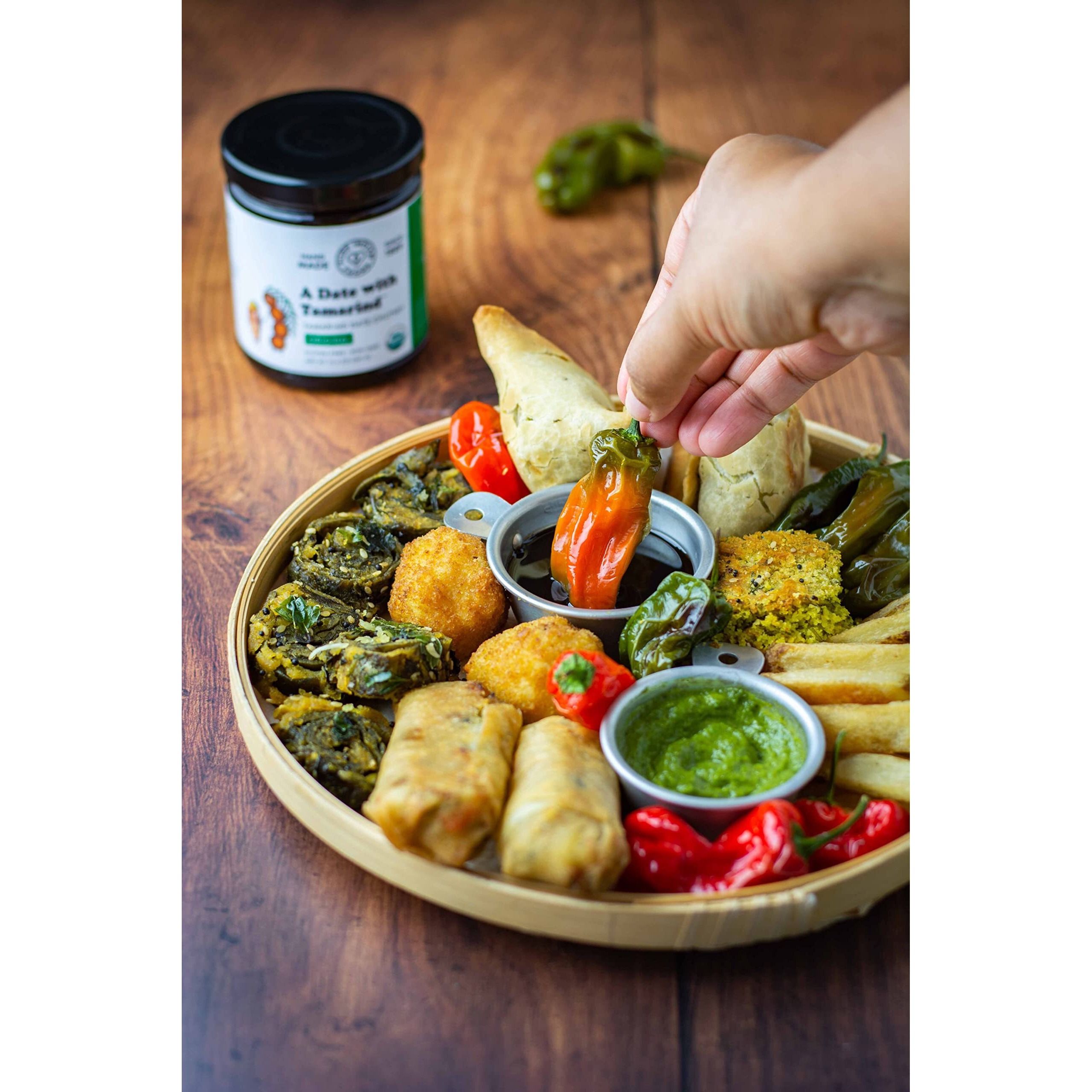 Organic Tamarind Date Chutney Condiment (Indian Preserve) - A Date With Tamarind, Non-Gmo, No Sugar Added, Sweet And Sour/Tart Flavor, Glass Jar