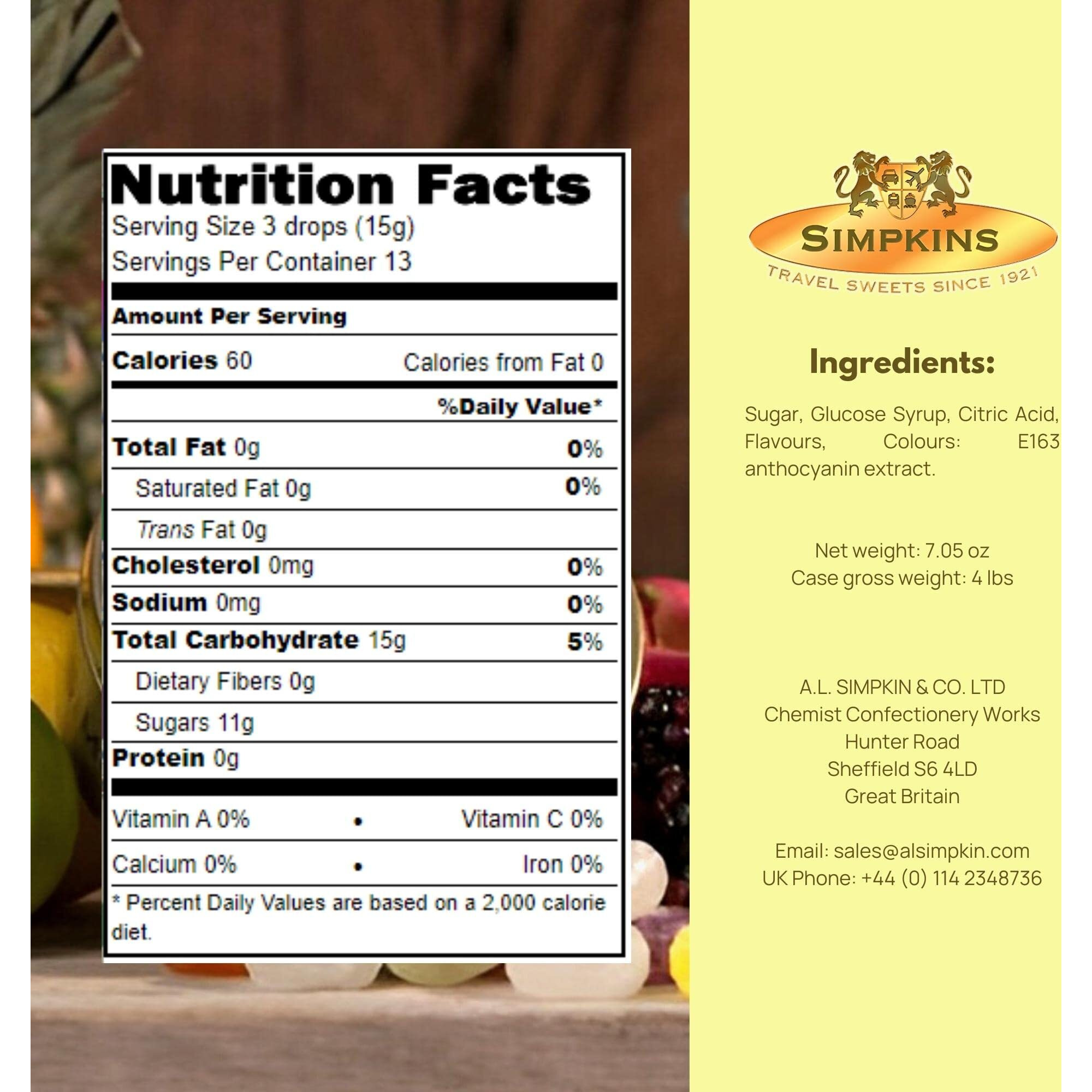 Simpkins Blackcurrant Drops - Classic English Candy In Travel Tins - All Natural Hard Candy & Old Fashioned Blackcurrant Hard Candies - Blackcurrant Travel Candy In Travel Sweets Tin (7.0 Oz)