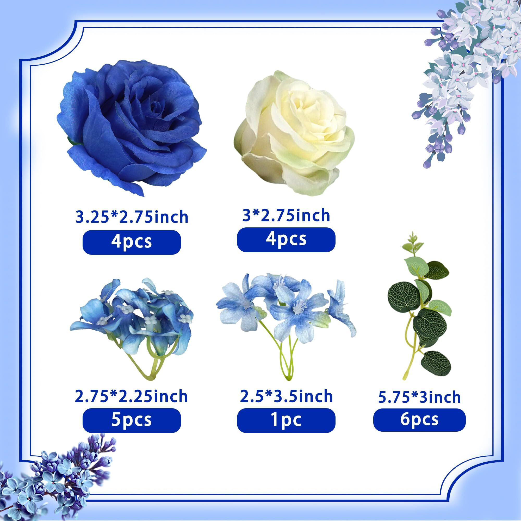 Drwate Flower Cake Toppers Boho Cake Toppers Artificial Blue Rose Eucalyptus Cake Decorations For Girl Women Birthday Baby Shower Wedding Valentine's Day Celebration Boho Party Supplies (Style 6)