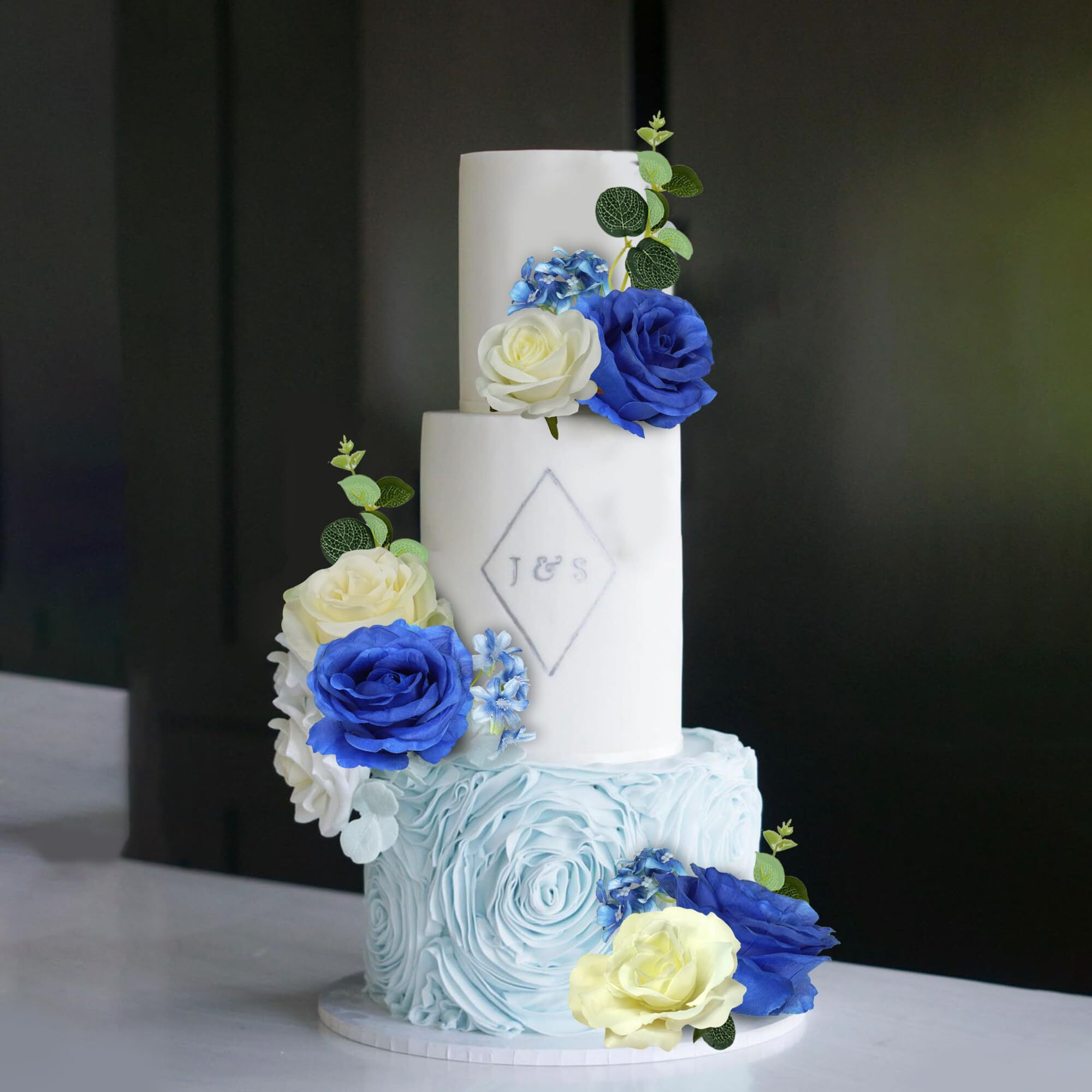 Drwate Flower Cake Toppers Boho Cake Toppers Artificial Blue Rose Eucalyptus Cake Decorations For Girl Women Birthday Baby Shower Wedding Valentine's Day Celebration Boho Party Supplies (Style 6)