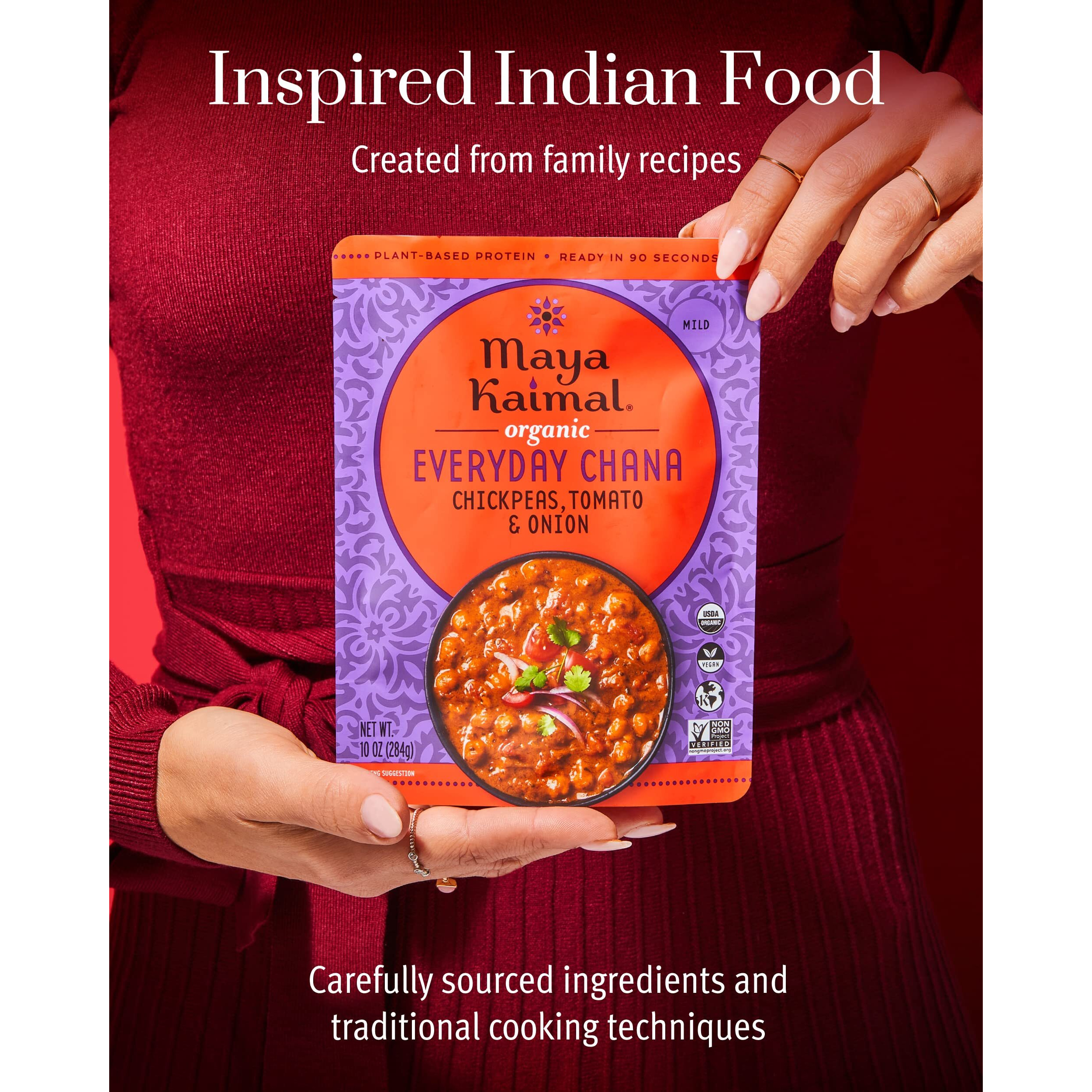 Maya Kaimal Organic Indian Everyday Chana Variety Pack - 10Oz, Pack Of 3-3 Flavors Tomato & Onion, Coconut & Kale, Coconut & Green Chili | Microwaveable, Ready To Eat, Fully Cooked Chickpeas, Vegan
