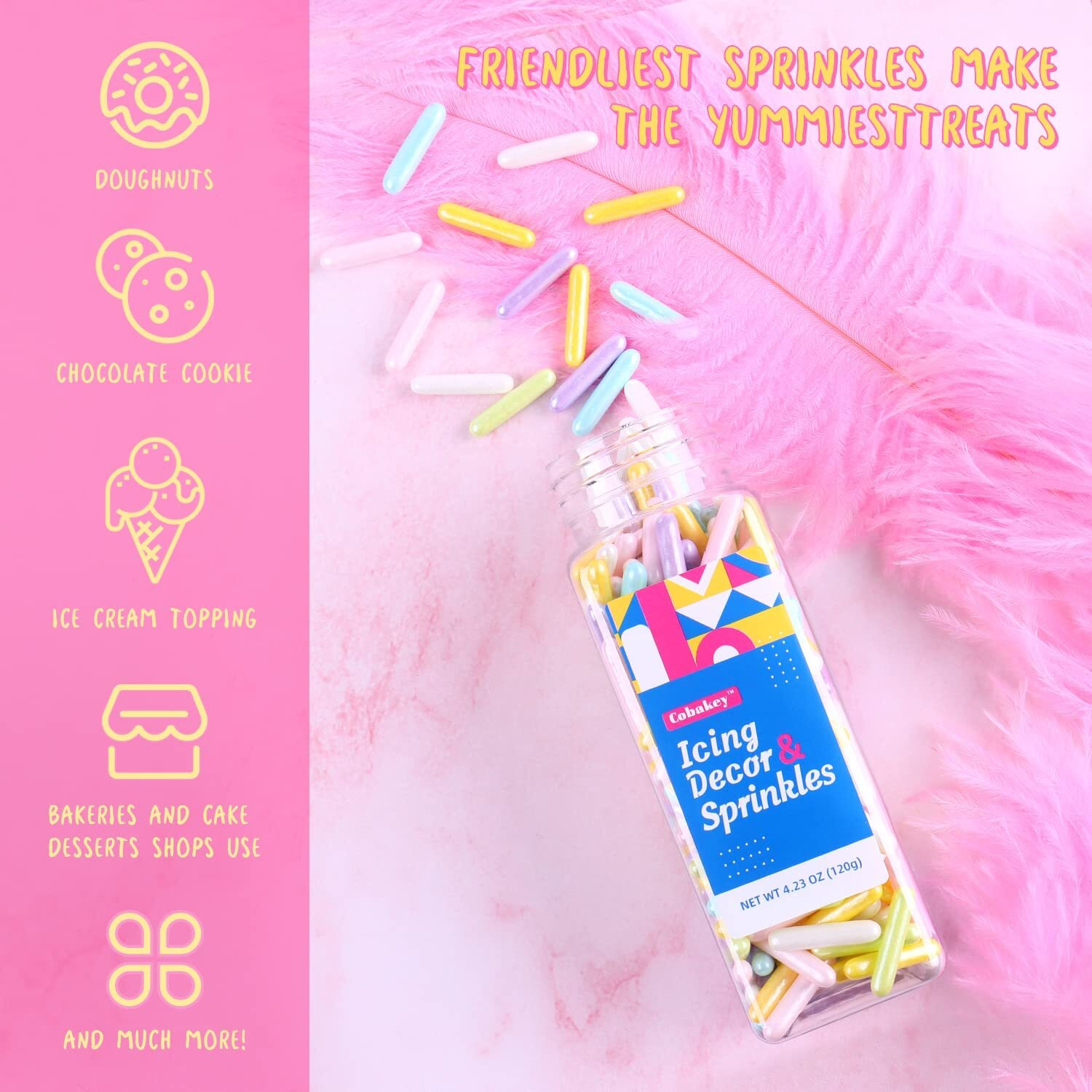 Sprinkles For Cake Decorating 4.2 Ounce Edible Sprinkles For Cookie Decorating, Cupcake Topper, Ice Cream, Candy, Chocolate, Parties (Sugar Rods)