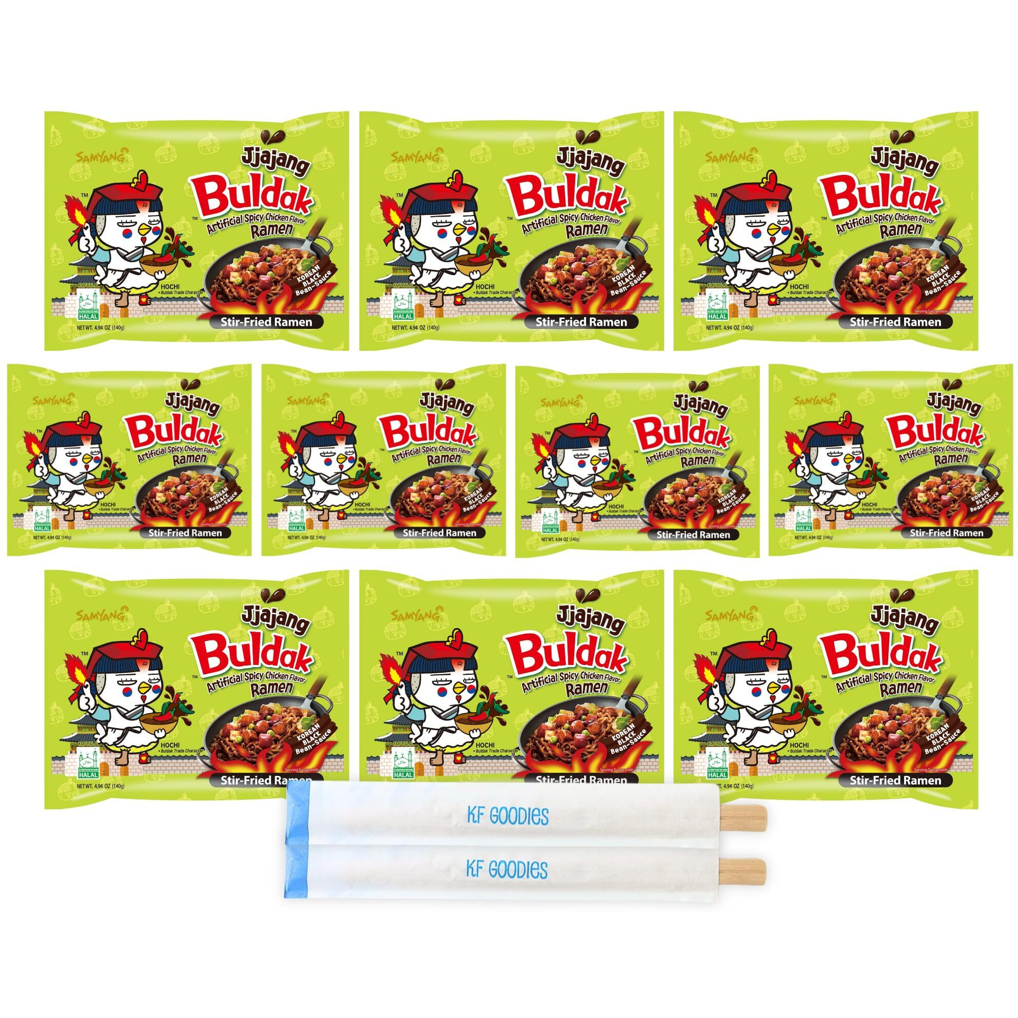 Samyang Buldak Hot Spicy Chicken Ramen Noodle Korean Stir-Fried Ramen, Jjajang Flavor, 5 Pack For Each Flavor (10, Jjajang)