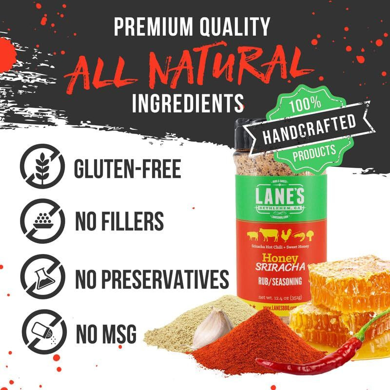 Lane's Honey Sriracha Seasoning, All-Natural Sriracha Powder Seasoning Blend With Garlic & Herb Honey Seasoning For Pork & Meat, Made In Usa, 12.4 Oz