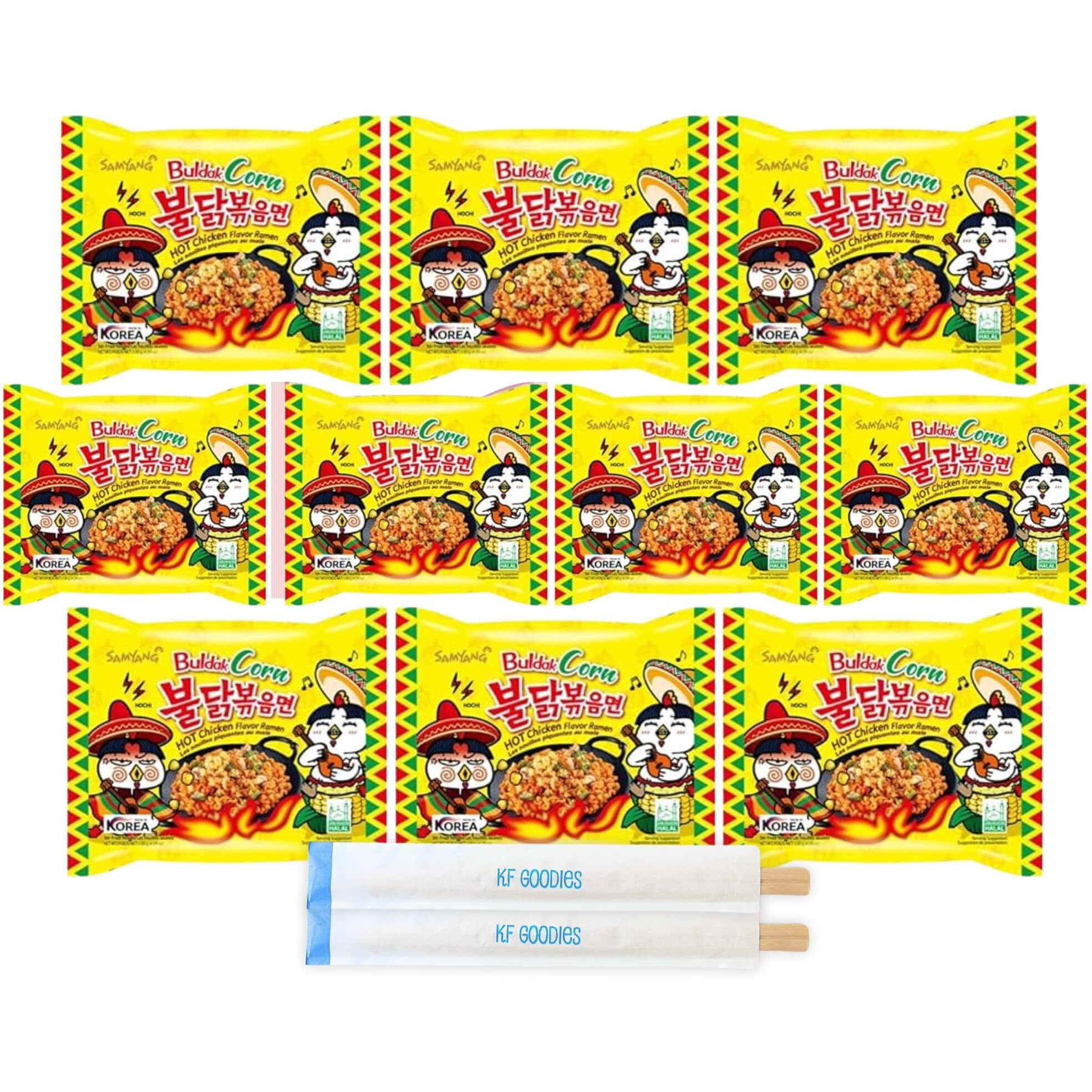 Samyang Buldak Hot Spicy Chicken Ramen Noodle Korean Stir-Fried Ramen, Corn Flavor, 5 Pack For Each Flavor (10, Corn)