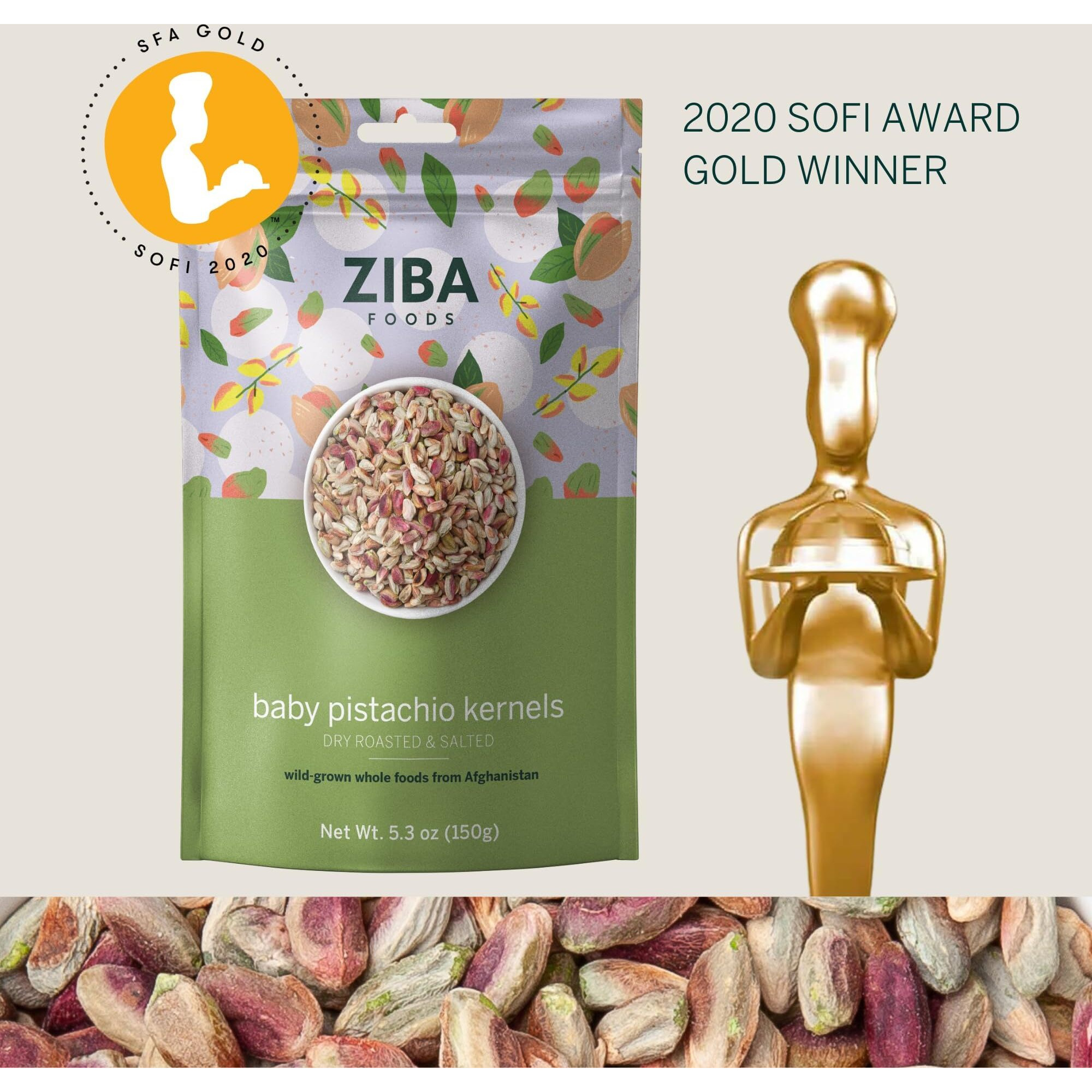 Ziba Foods Wild-Grown Baby Pistachio Kernels | Non-Gmo, Vegan, Gluten Free Snack, Nuts | Wild Grown, Dry Roasted & Salted | Healthy, Delicious Snack, Pack Of 6