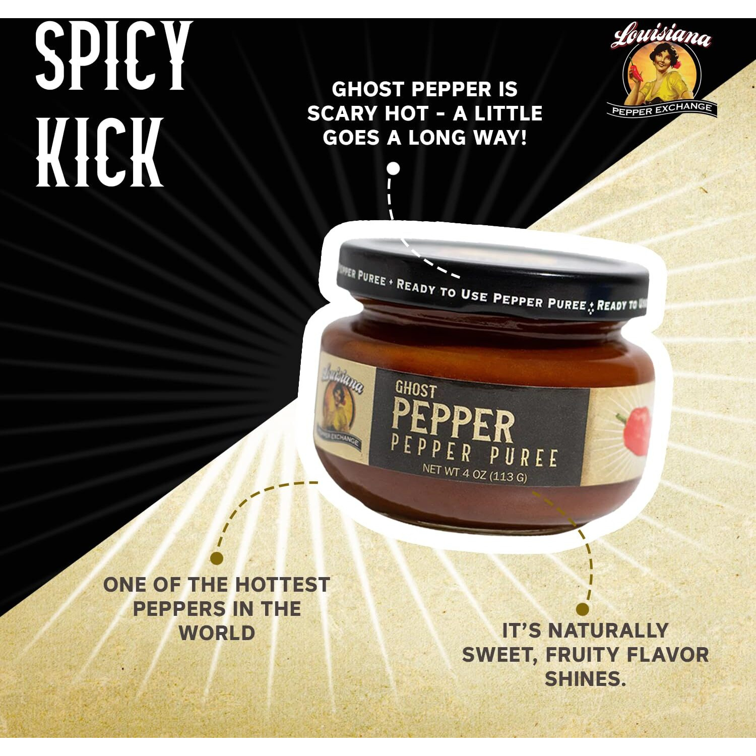 Ghost Pepper - Louisiana Pepper Exchange - Fresh Pepper Replacement (Ghost Pepper Puree) 1 Jar - Plant-Based, Gluten-Free, Simple Ingredients. Super Hot Chili Pepper, Great For Hot Wings, Add To Bbq Sauce, Bloody Mary