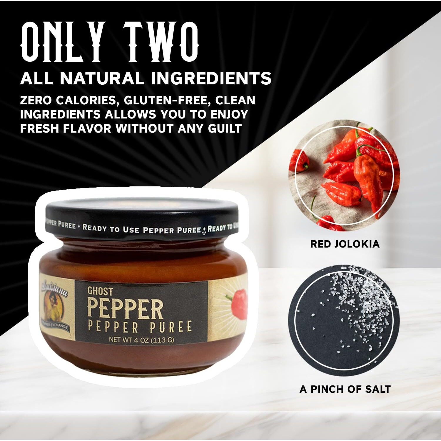 Ghost Pepper - Louisiana Pepper Exchange - Fresh Pepper Replacement (Ghost Pepper Puree) 1 Jar - Plant-Based, Gluten-Free, Simple Ingredients. Super Hot Chili Pepper, Great For Hot Wings, Add To Bbq Sauce, Bloody Mary