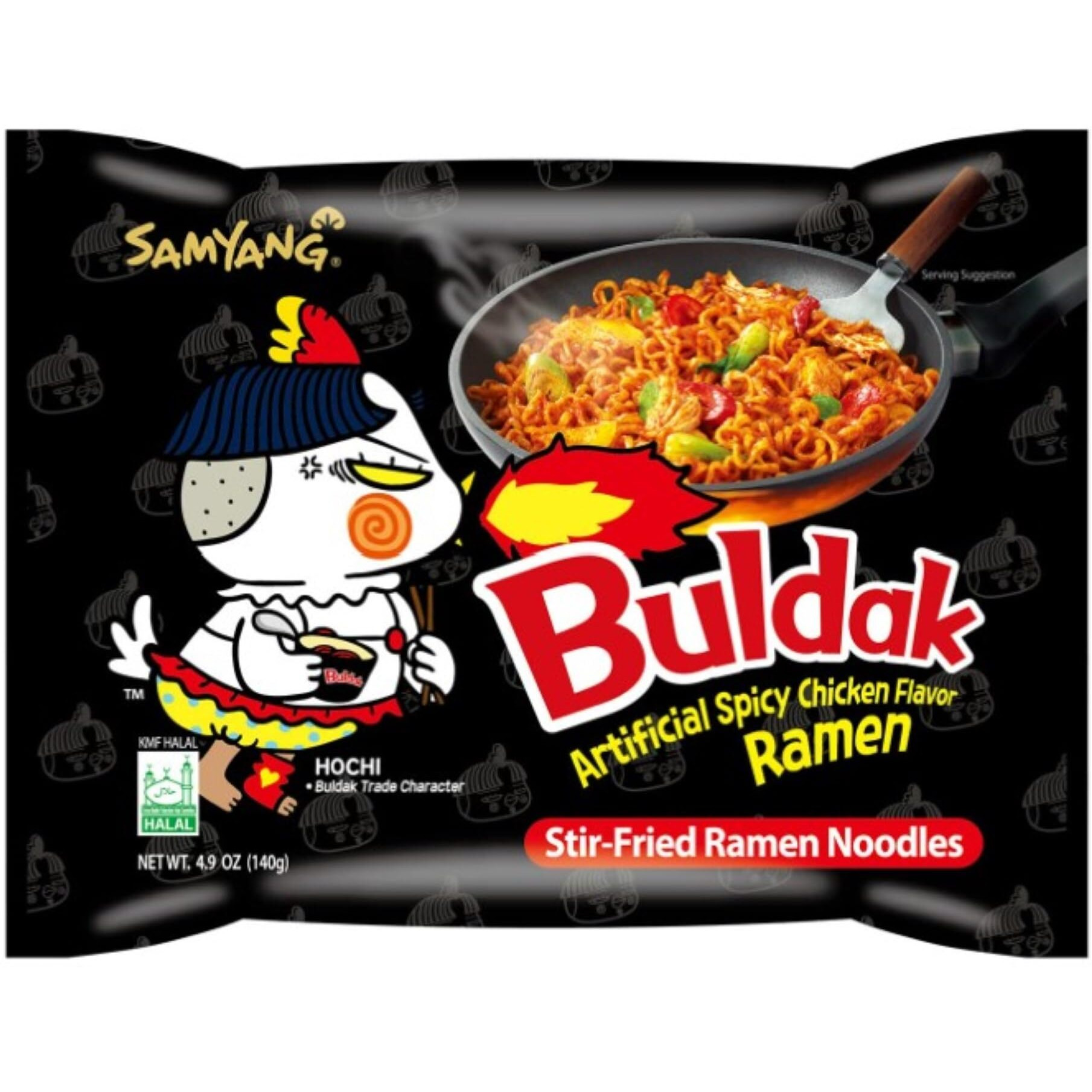 Samyang Spicy Chicken Ramen Roasted Noodles, Buldak Artificial Spicy Chicken Flavor 4.94 Oz (5 Packs) Black