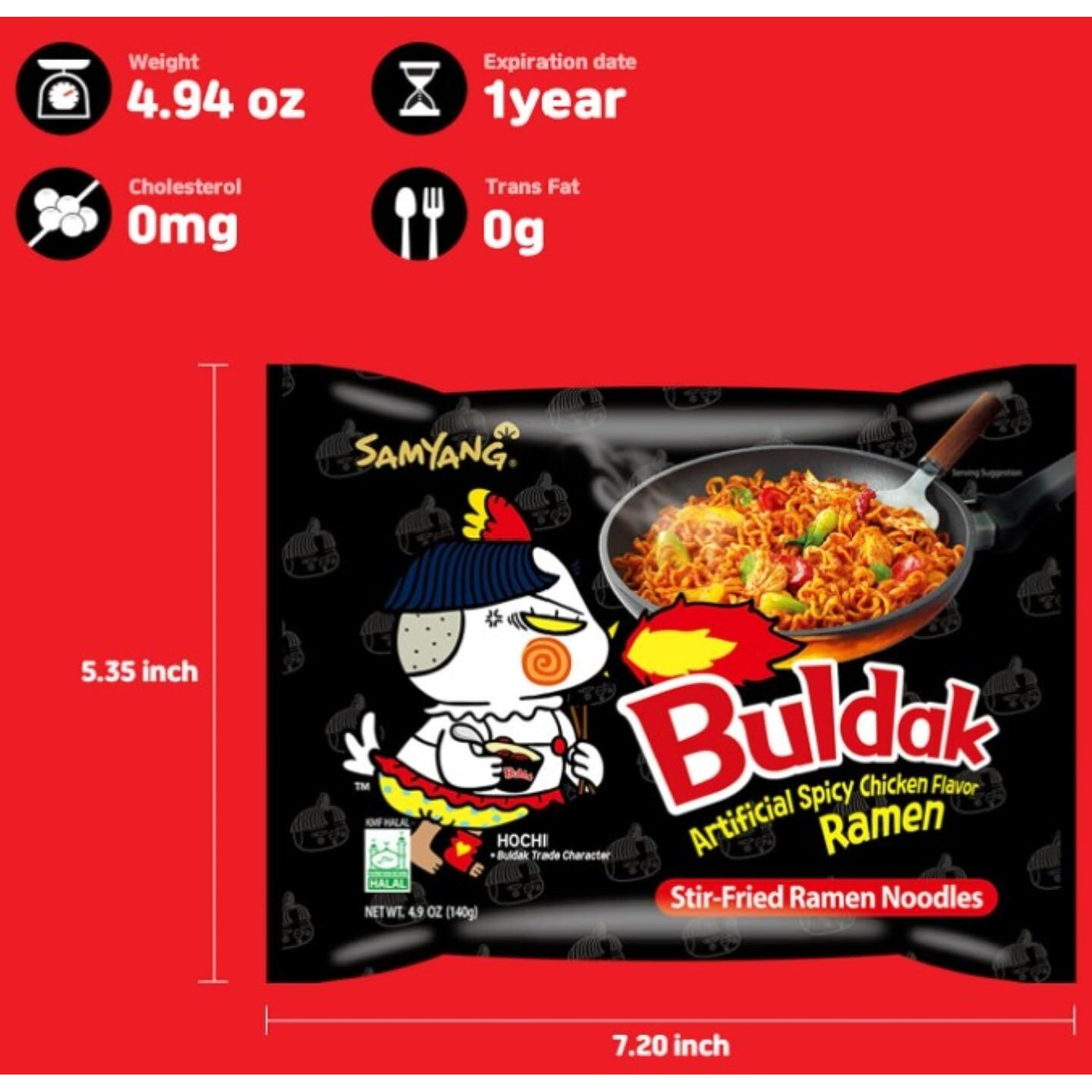 Samyang Spicy Chicken Ramen Roasted Noodles, Buldak Artificial Spicy Chicken Flavor 4.94 Oz (5 Packs) Black