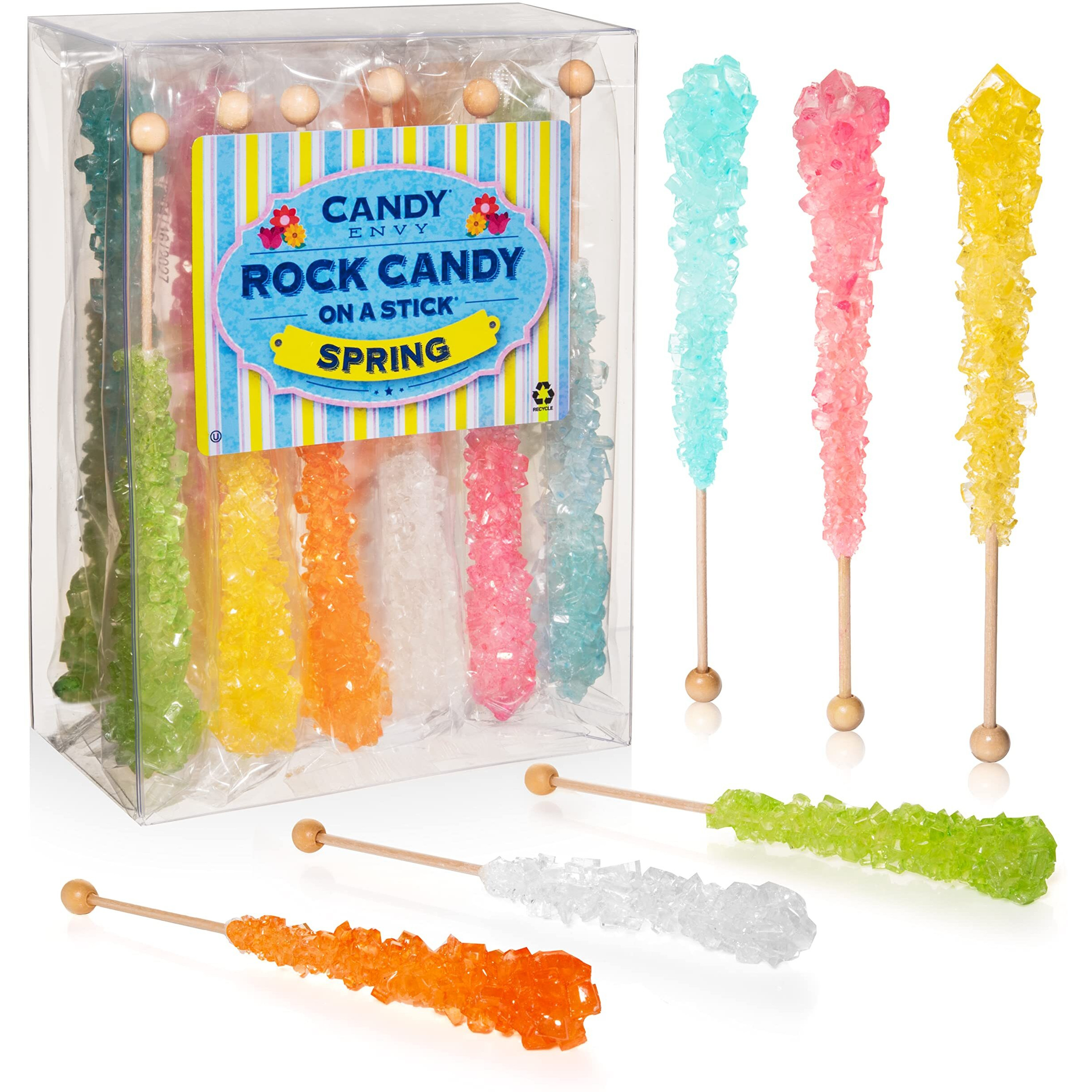 Candy Envy - Spring Rock Candy Sugar Sticks - Spring Pastel Colors - 18 Indiv. Wrapped