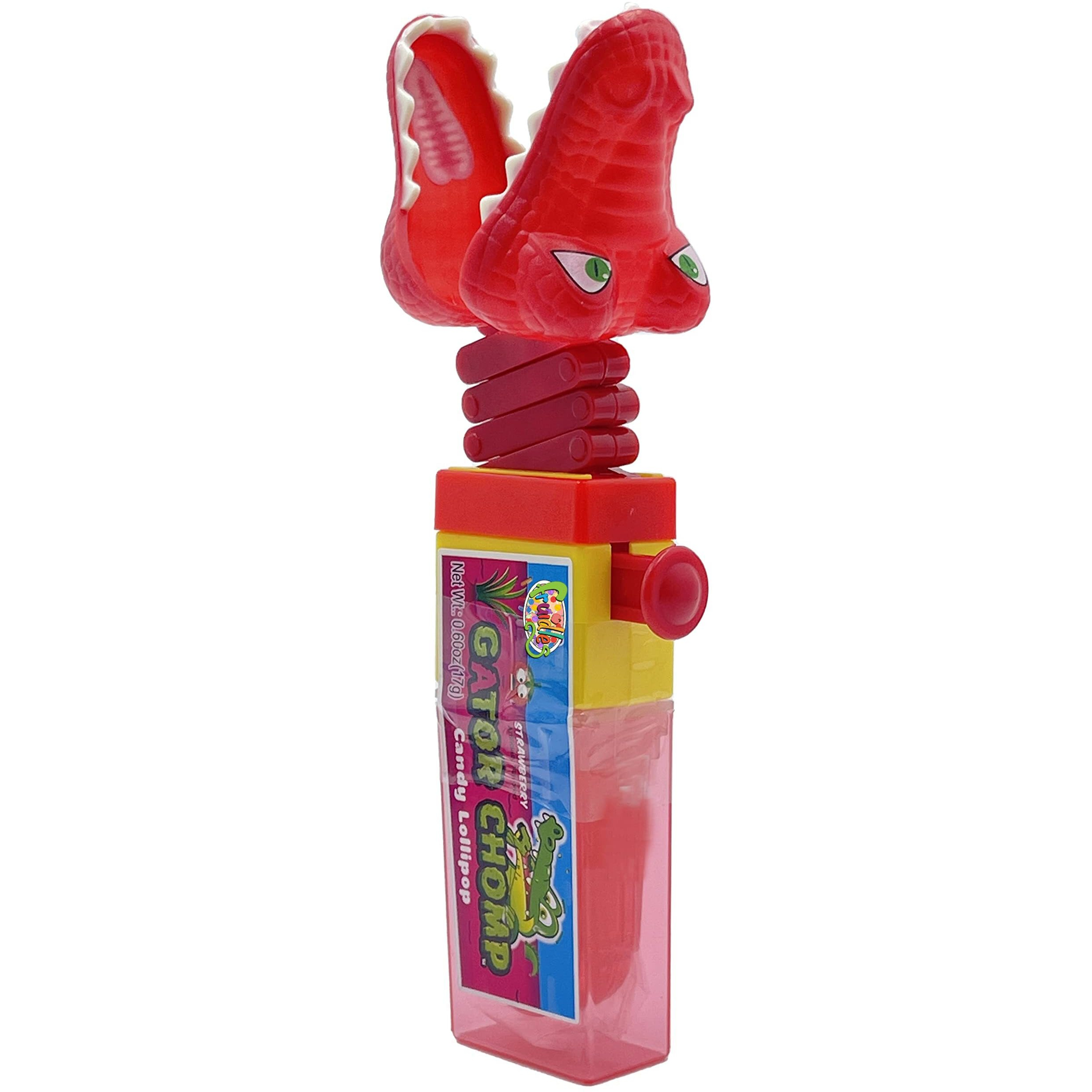 The Dreidel Company Chomp Sour Candy Lollipops, Three Flavors Green Apple, Blue Raspberry, Strawberry, Kosher Certified Parve, Net Wt. 0.60Oz Per Pop (Gator Chomp, 3-Pack)