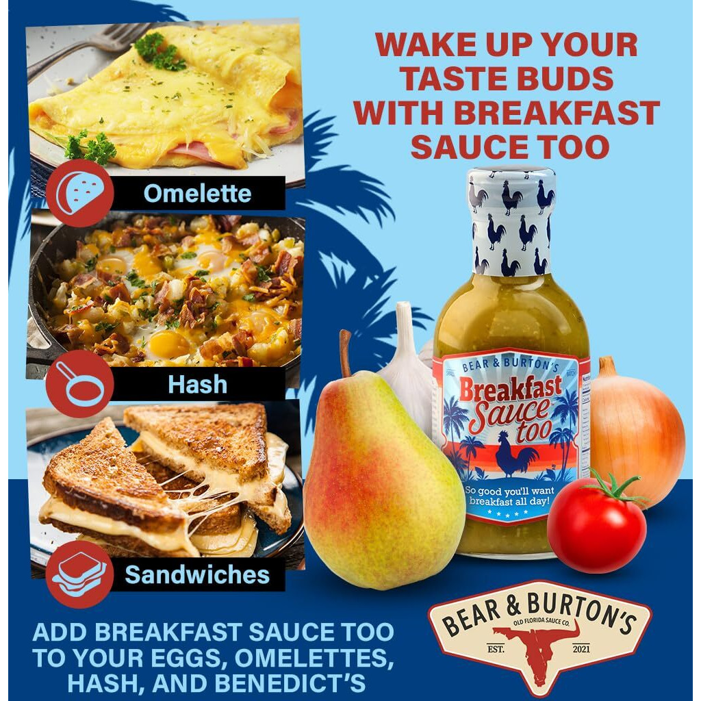 Bear And Burton's Bear & Burton's Breakfast Sauce Too - Verde Version With Florida-Grown Mild Datil Peppers, Tomatillos, Pears And Spices - Perfect For Dipping Eggs, Bacon, Biscuits & Chicken Wings
