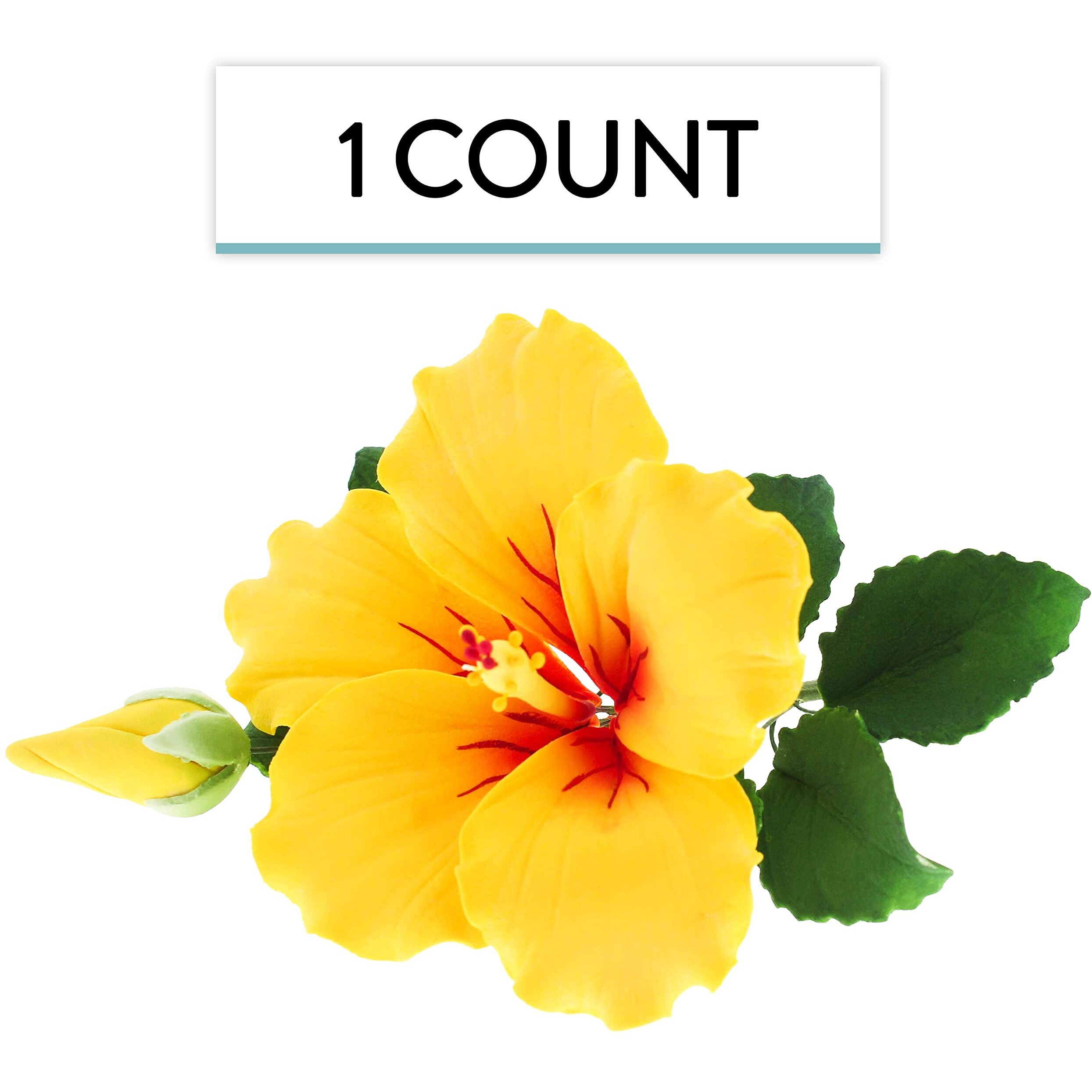 Global Sugar Art Hibiscus Sugar Cake Flowers Spray, Yellow Hawaiian Cake Flower Large. 1 Count By Chef Alan Tetreault