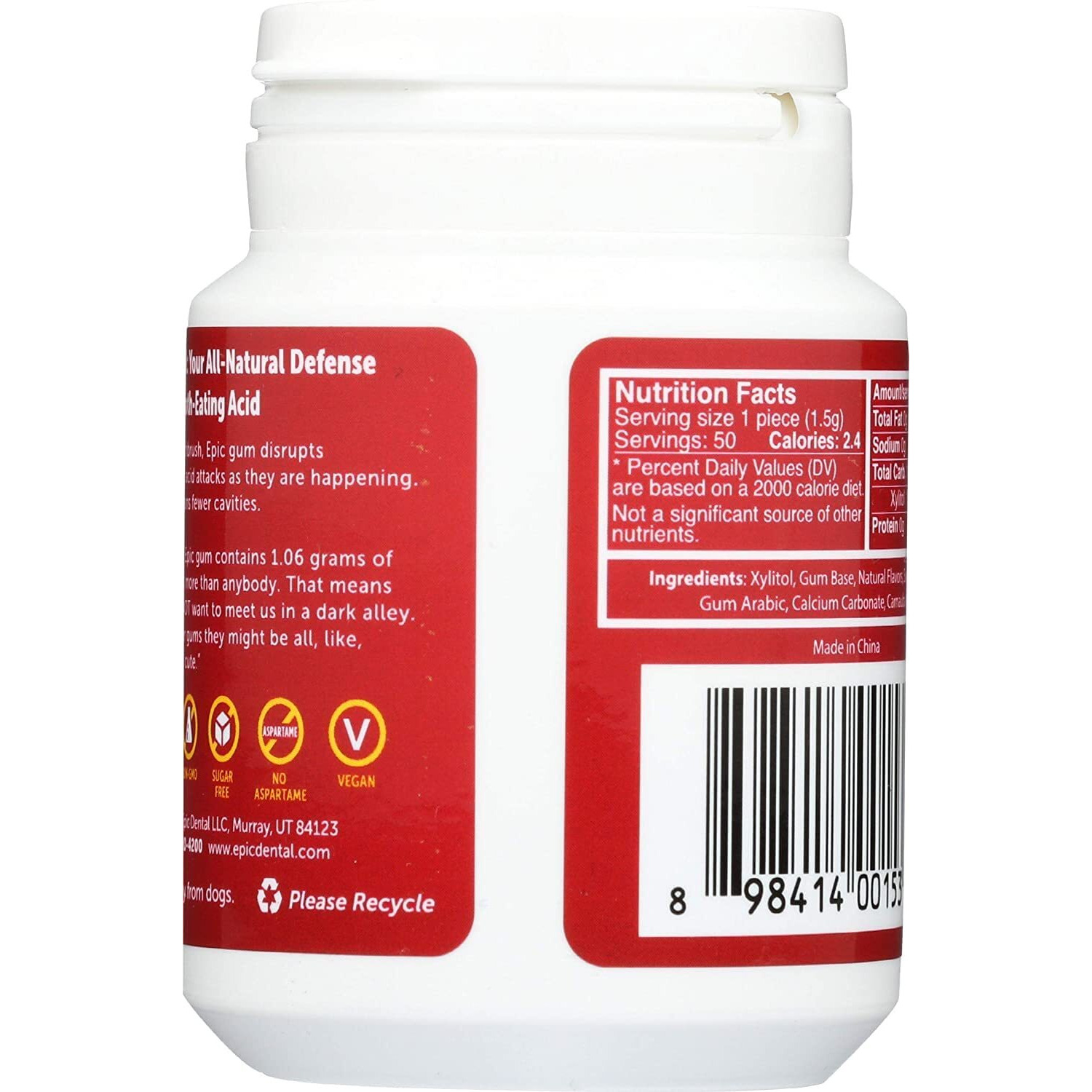 Epic Dental Cinnamon Gum Bottle, 50 Ct