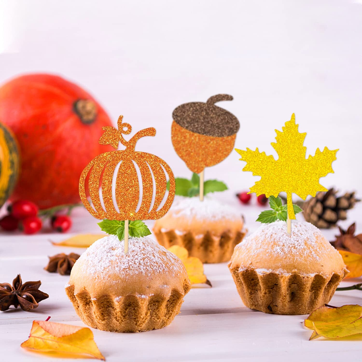 48 Pcs Thanksgiving Cupcake Toppers Fall Cupcake Toppers Thanksgiving Cake Decorations Happy Thanksgiving Cake Topper Leaf Cupcake Topper