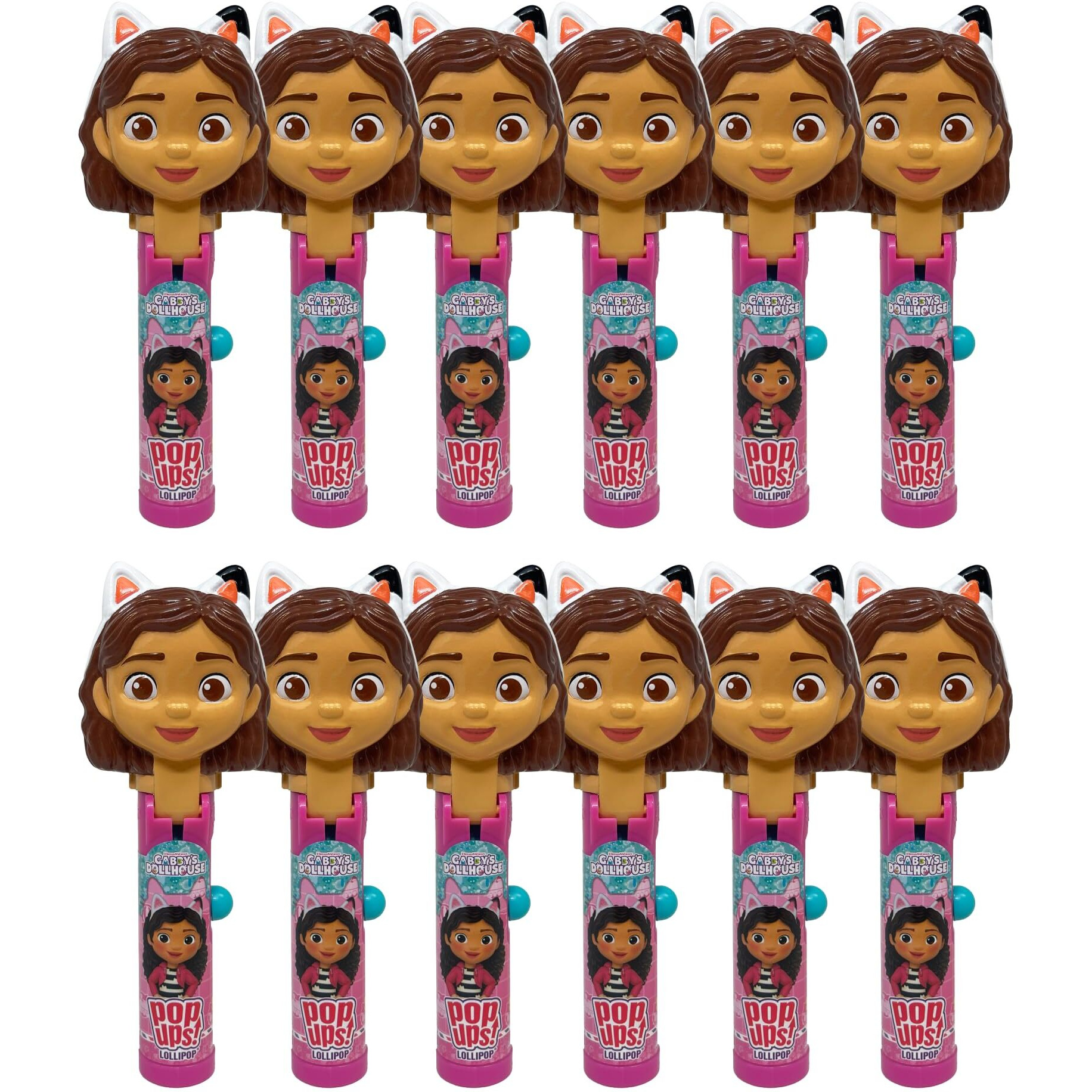 Pop Ups Gabby's Dollhouse Lollipop Holder - 12 Lollipops With Cases - Individually Wrapped Candy Party Favors - Gabby's Dollhouse Candy - Bulk Set Of 12