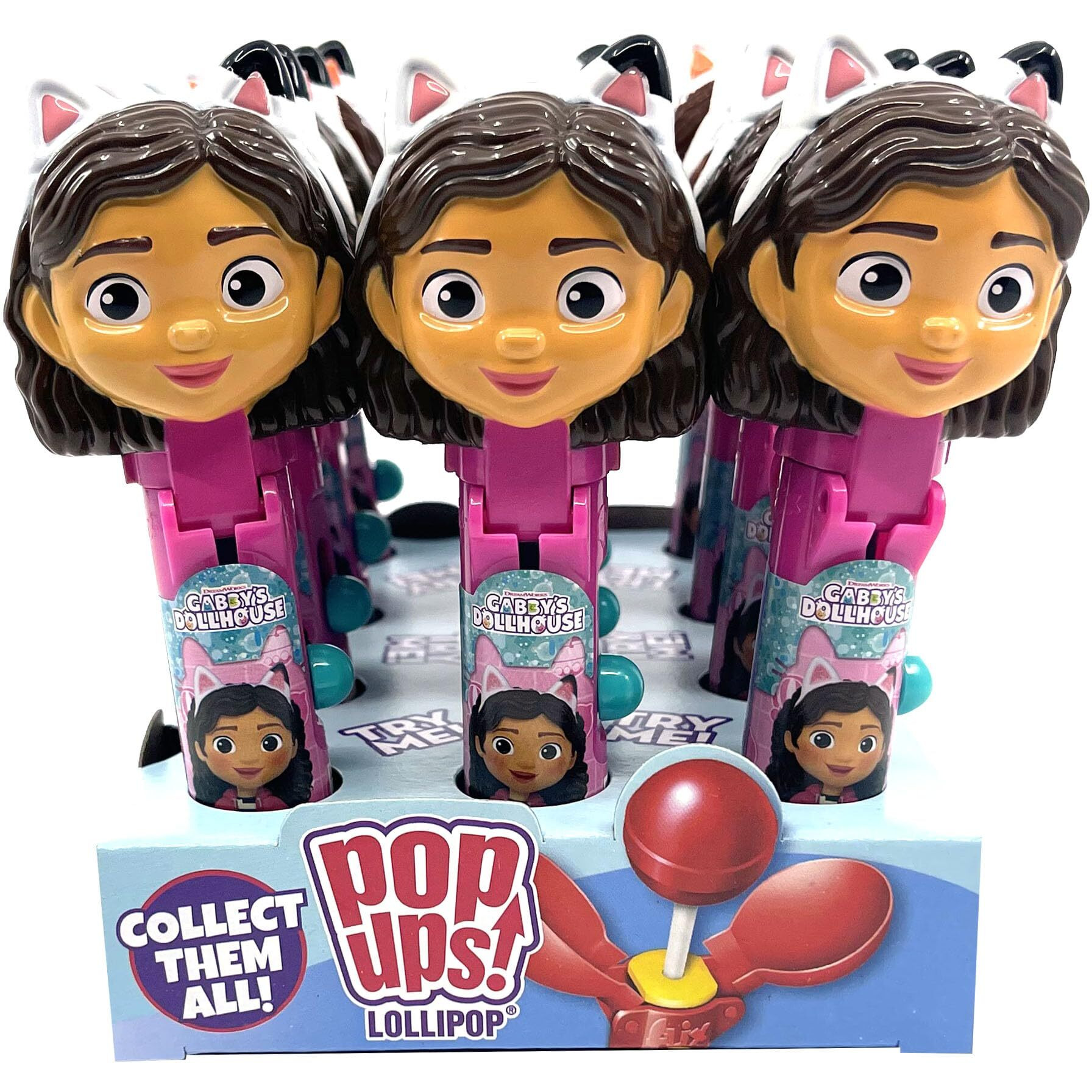Pop Ups Gabby's Dollhouse Lollipop Holder - 12 Lollipops With Cases - Individually Wrapped Candy Party Favors - Gabby's Dollhouse Candy - Bulk Set Of 12