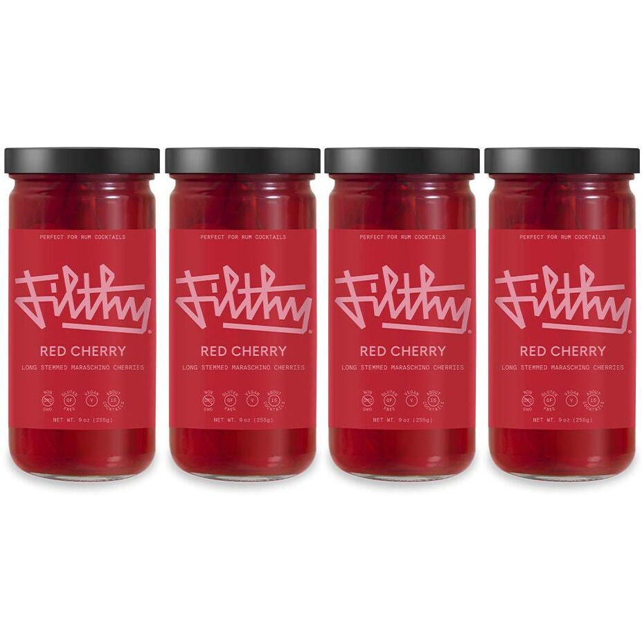 Filthy Food Red Maraschino Cherries - Premium Cocktail Cherry Garnish - Non-Gmo & Gluten Free - 8Oz Jar, 4 Count