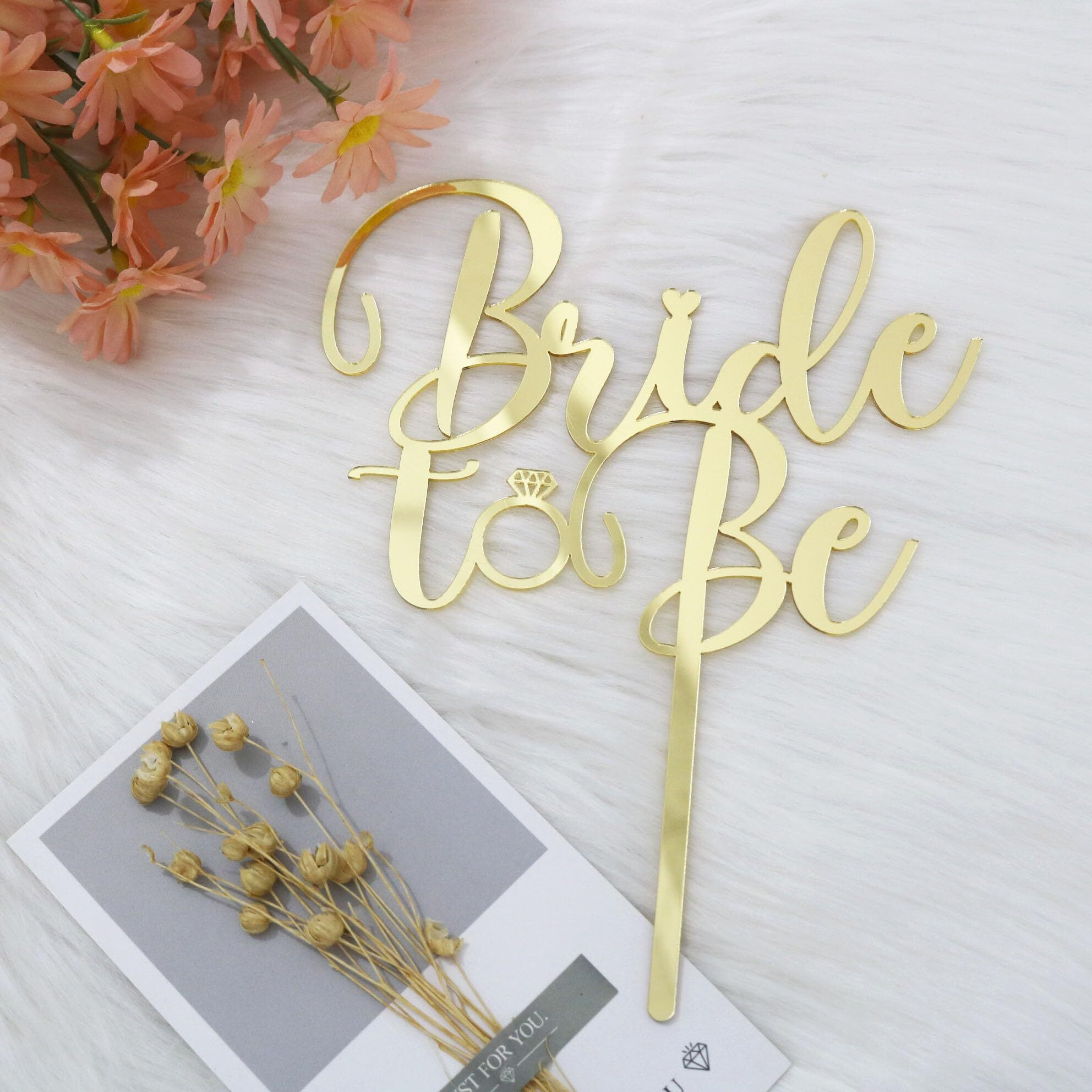 Sodasos Mirror Acrylic Bride To Be Cake Topper - Bridal Shower Cake Topper,For Wedding ShowerEngagementBacheloretteHen Party Decorations (Gold)