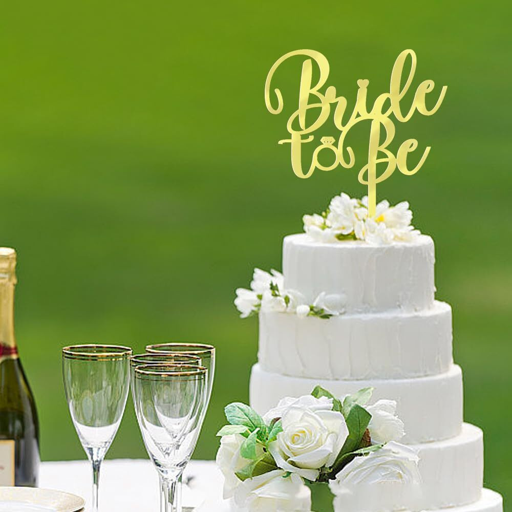 Sodasos Mirror Acrylic Bride To Be Cake Topper - Bridal Shower Cake Topper,For Wedding ShowerEngagementBacheloretteHen Party Decorations (Gold)
