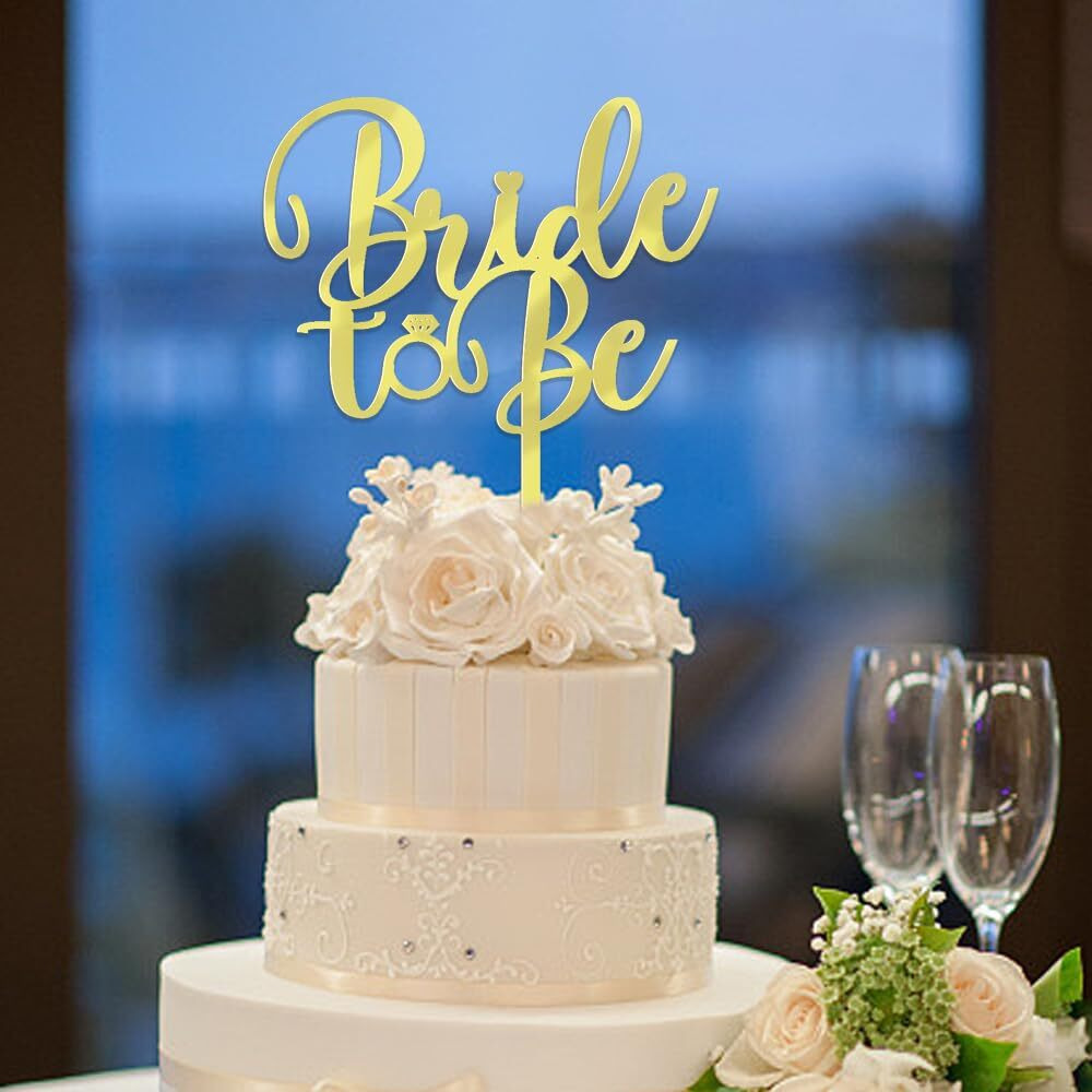 Sodasos Mirror Acrylic Bride To Be Cake Topper - Bridal Shower Cake Topper,For Wedding ShowerEngagementBacheloretteHen Party Decorations (Gold)