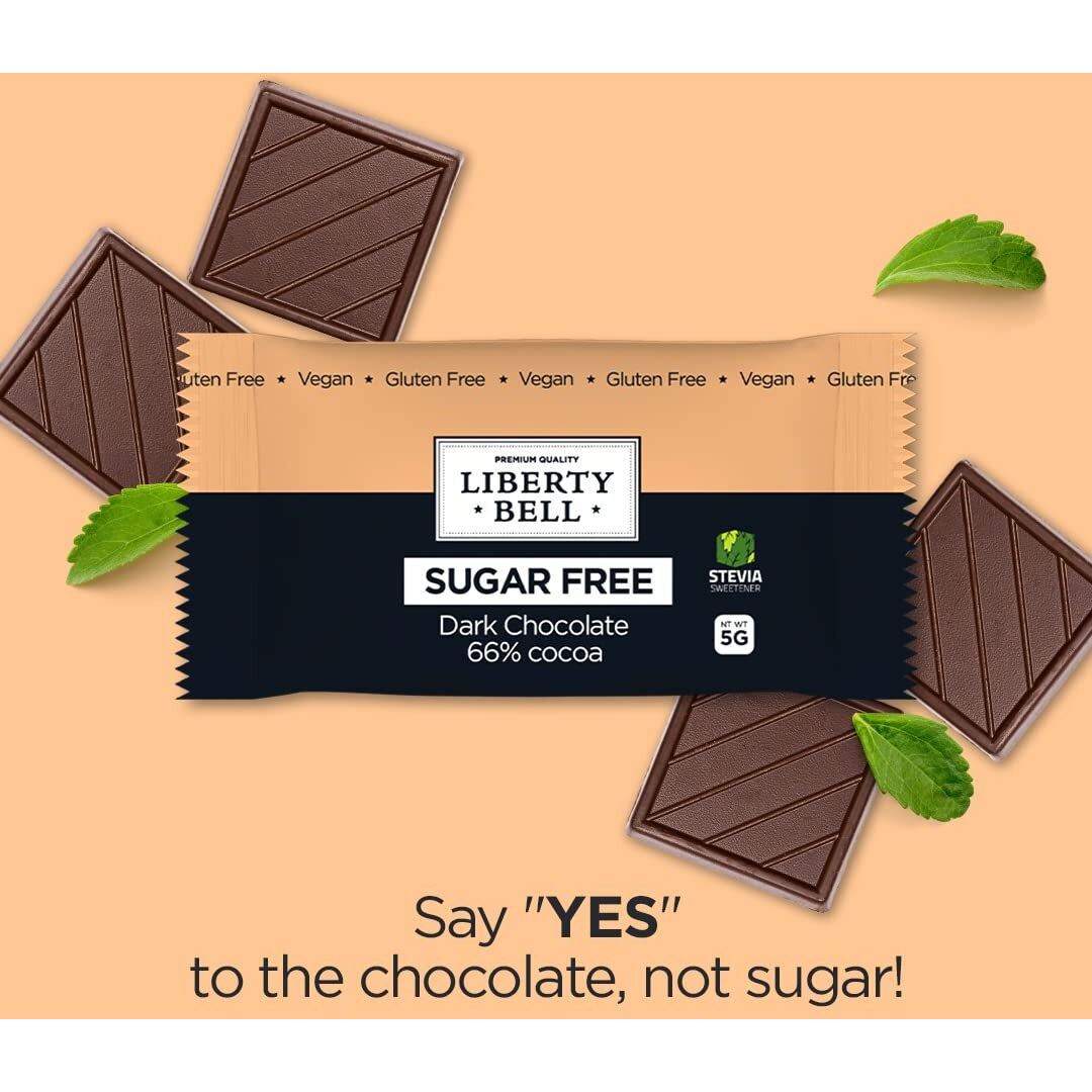 Zero Sugar Dark Chocolate Squares 66% Cocoa, Vegan, Gluten-Free, Stevia Sweetened Candy Bars, 45 Count
